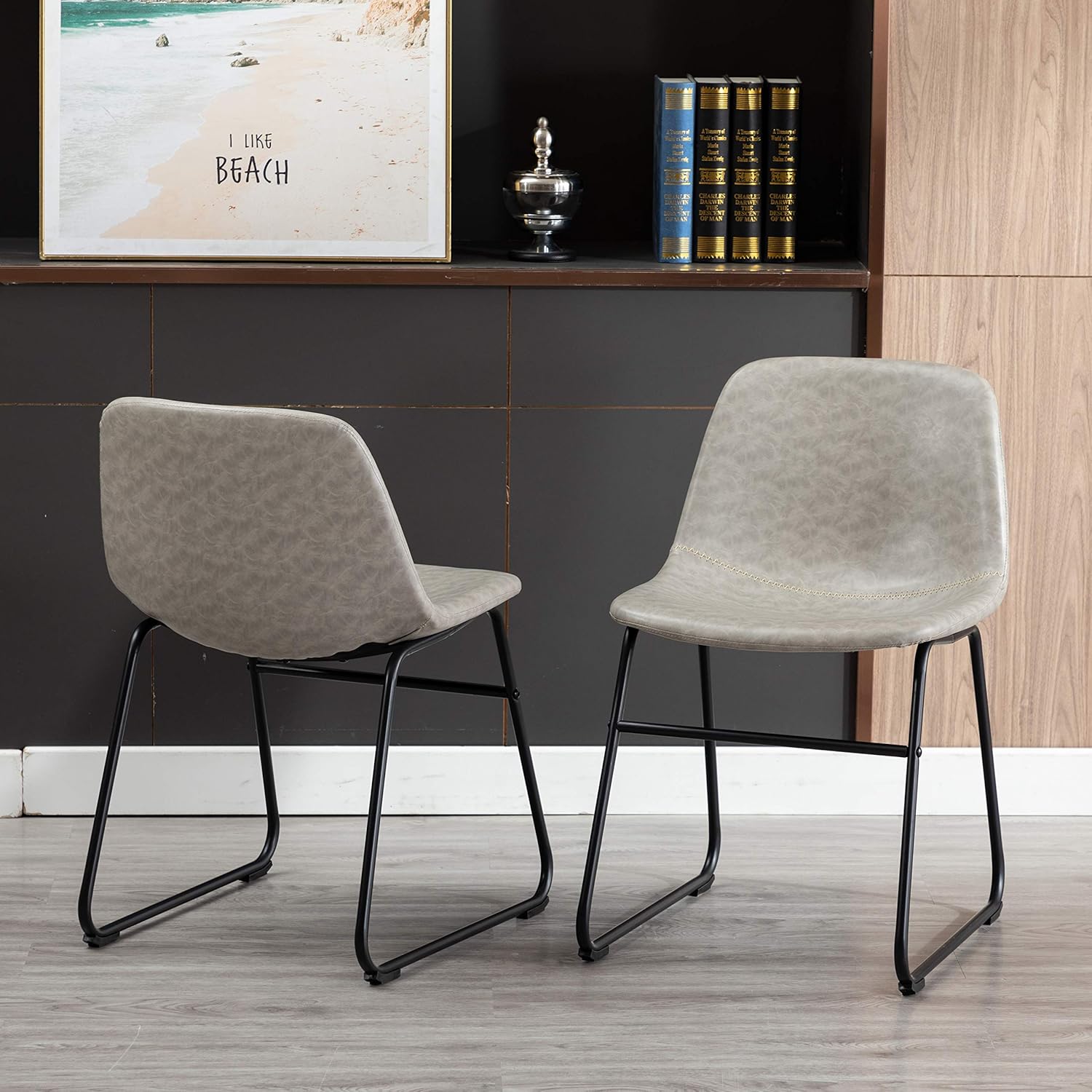 Dining Chairs,Vintage Pu Leather Chairs for Kitchen Room,Set of 2 (Gray) - Chairs