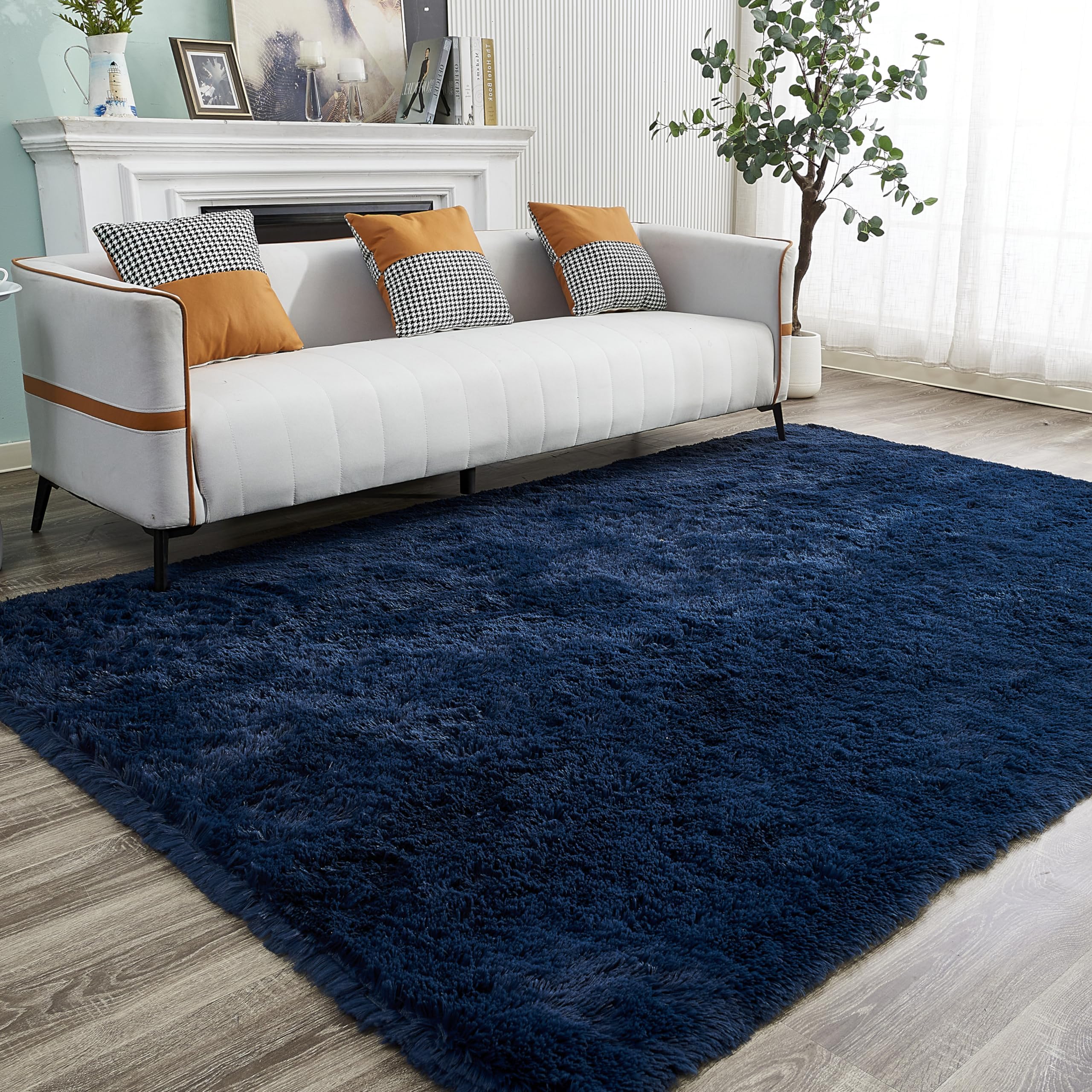 YQQRIGRO Area Rugs for Living Room Bedroom, 5x7 Feet Navy Blue Soft Fluffy Shaggy Rug, Large Indoor Floor Carpet for Kids Girls and Boys, Nursery Rooms Home Dorm Decor Aesthetic
