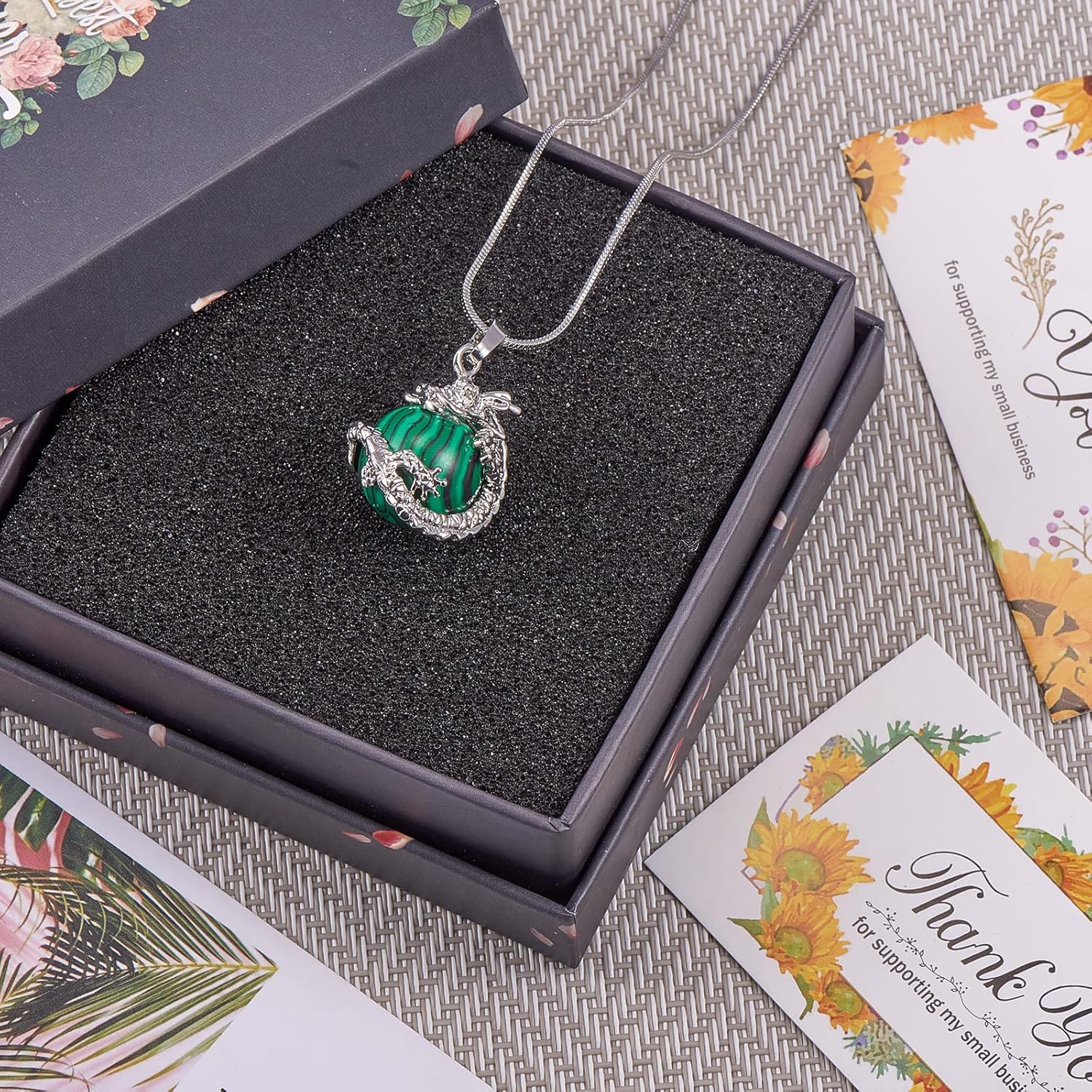 8 Pcs Dragon Wrapped Pendant Round Gemstone Charm Cylinder Crystal Round Ball Necklace with Platinum Brass Findings for Jewelry Making - Image 5