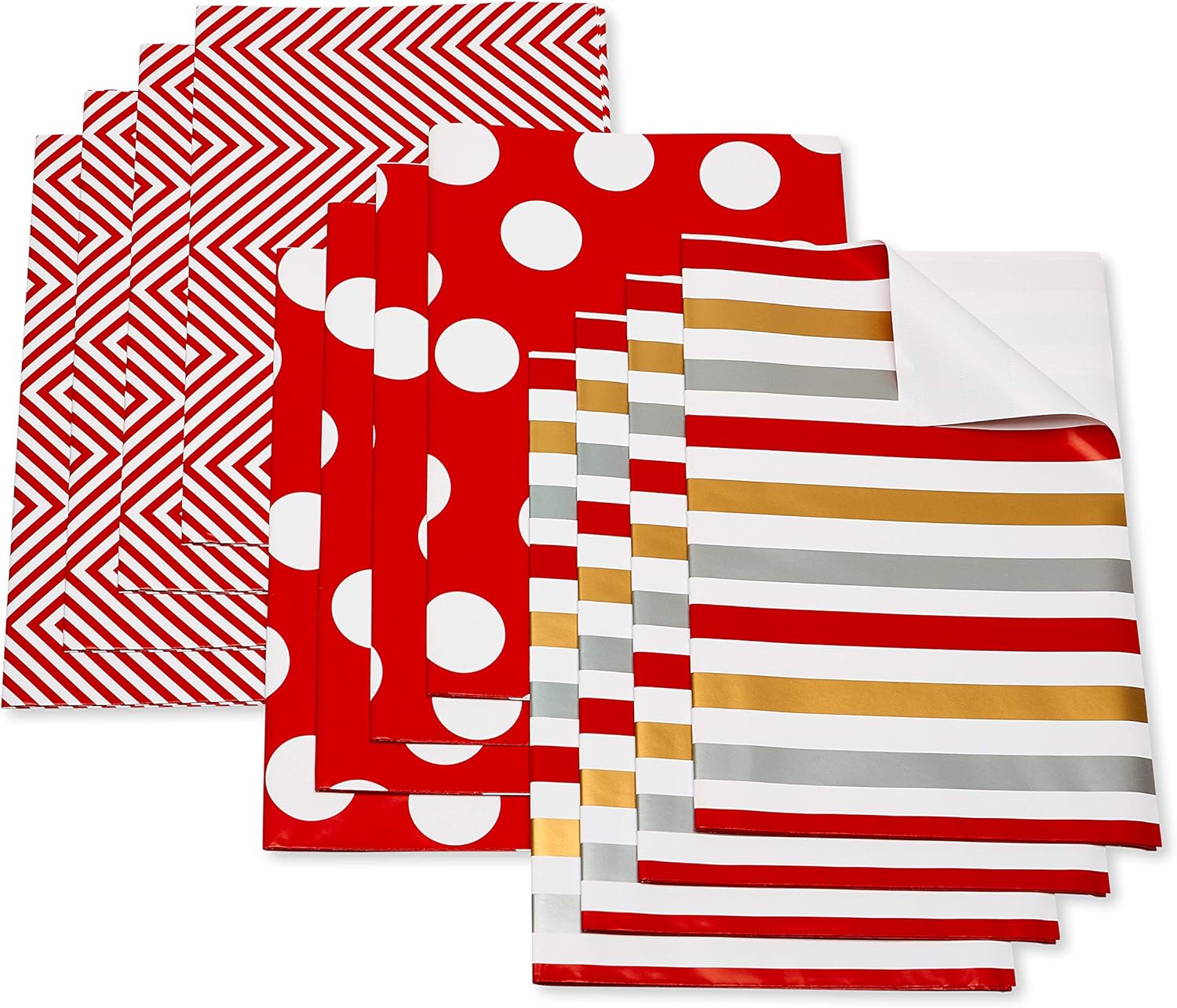 American Greetings Birthday Wrapping Paper Sheets with Gridlines, Red and White Patterns (12-Sheets, 100 sq. ft)