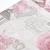 KP HOME Toile Cirée Rectangulaire 300 x 140 cm – Nappe Plastique Motif de Shabby Chic Grise - Essuyable Imperméable Nappe PVC, Grandes Fleurs Imprimé Romantique de Roses Roses - 4