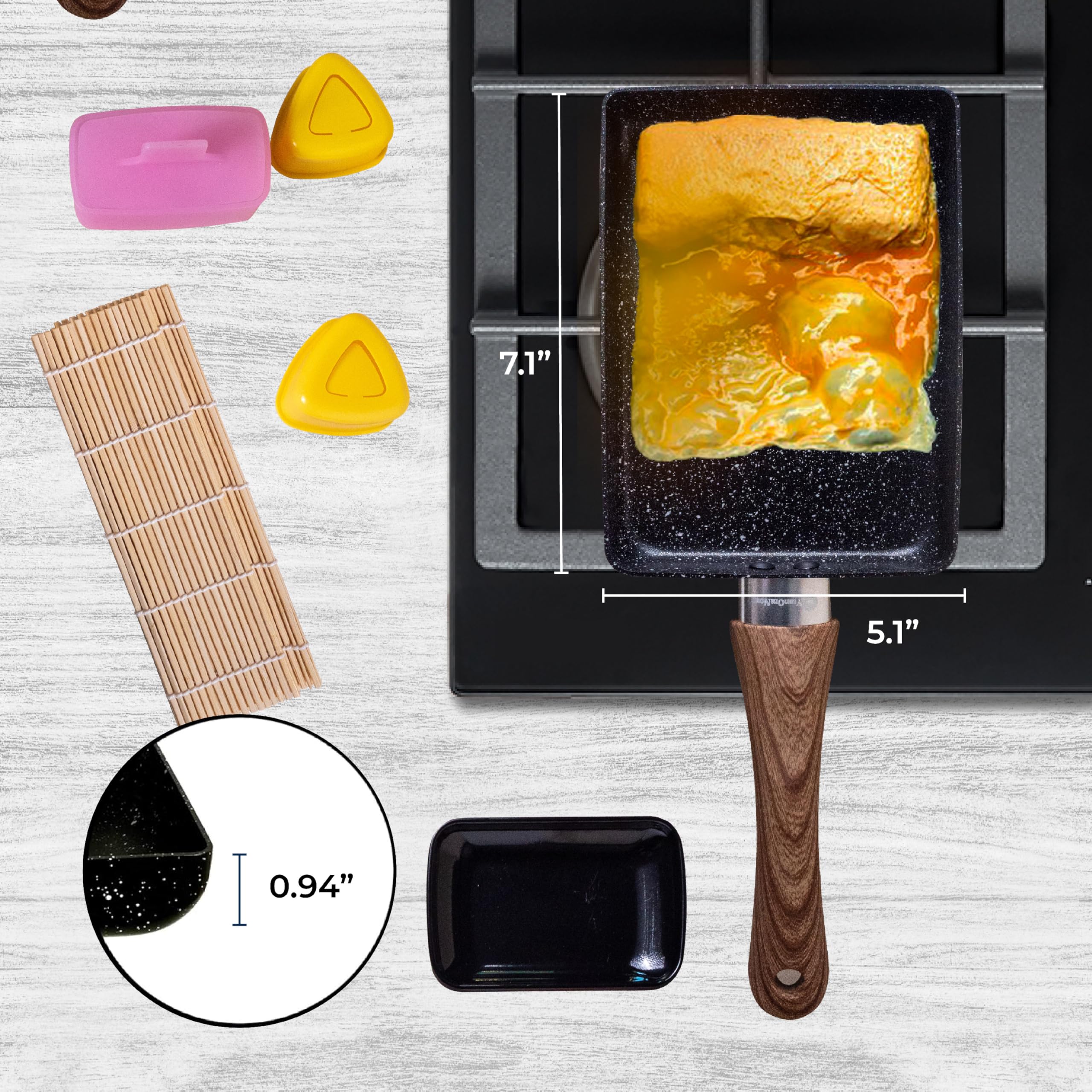 Tamagoyaki patelnia z pokrywką, japońska patelnia do jajek, prostokątna, nieprzywierająca (ze szklaną pokrywką)