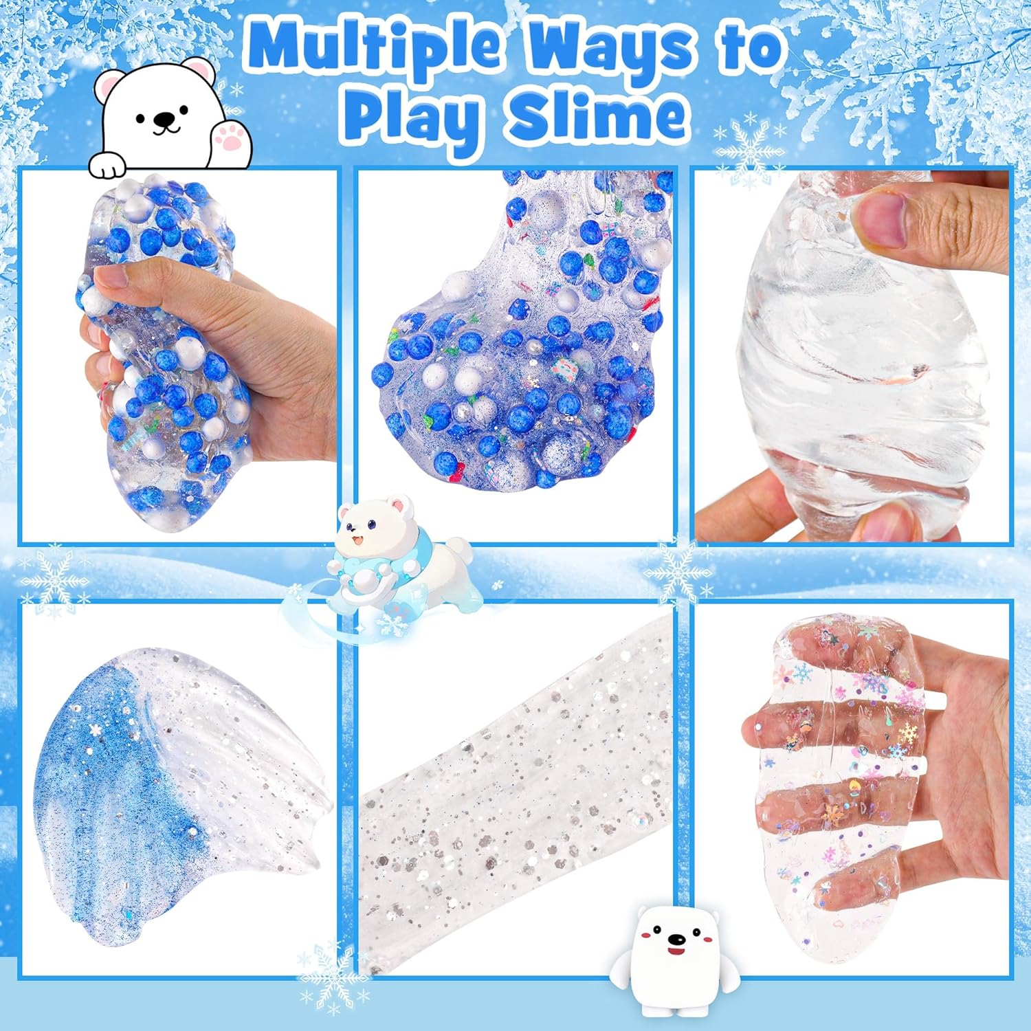 LAWOHO 300ml Polar Bear Slimes with Clay, Clear Slime Kit for Girls & Boys Ages 8-12 with 10 Packs Cute Add Ins for Kids Party Favors, Kid Slime Making Kit for Birthday Halloween Christmas Easter Gift