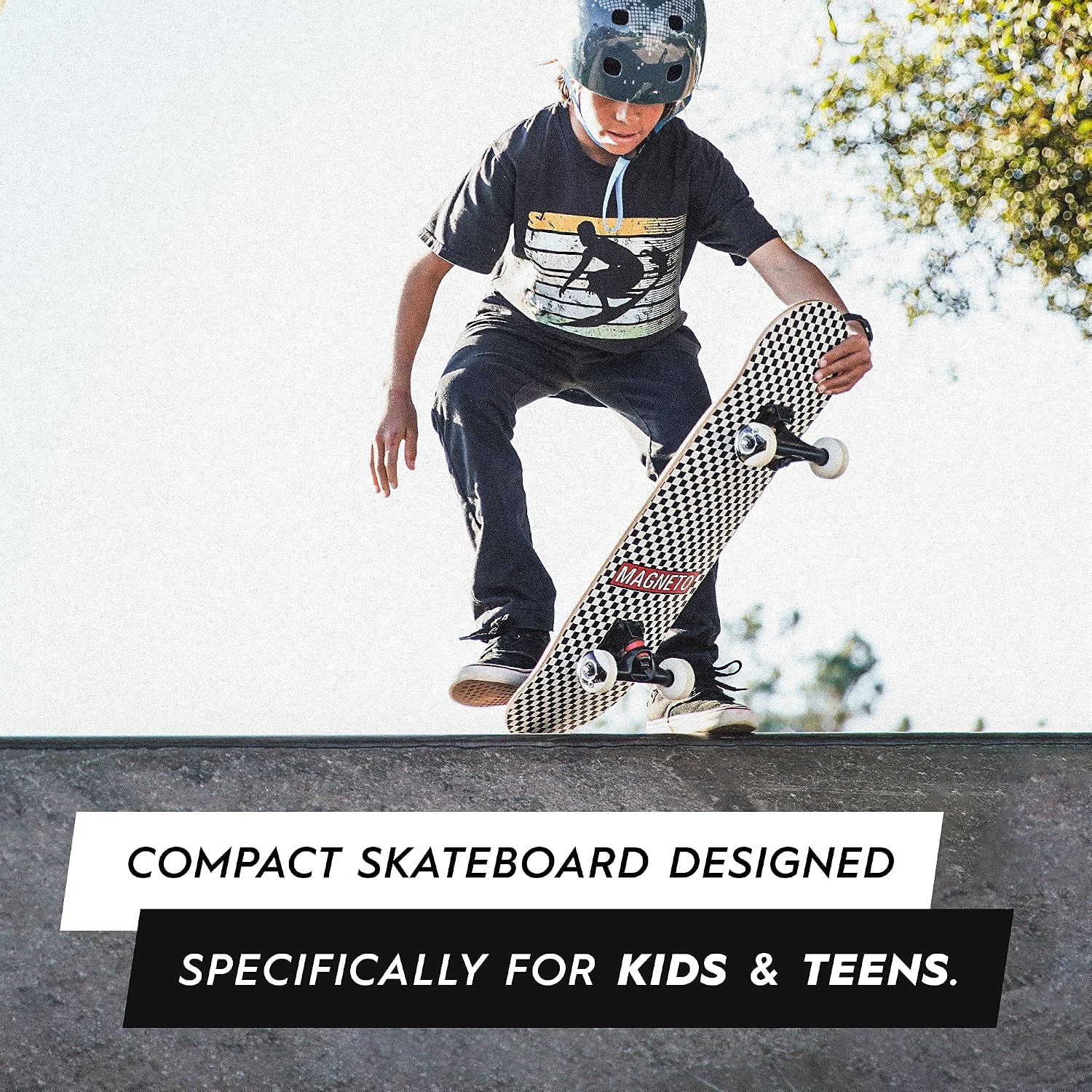 Magneto Complete Skateboard | 27.5" x 7.5" | 7-Layer Canadian Maple Double Kick Concave Deck | Kids Skateboard Cruiser Skateboard | Skateboard for Beginners, Teens & Adults | Fully Assembled