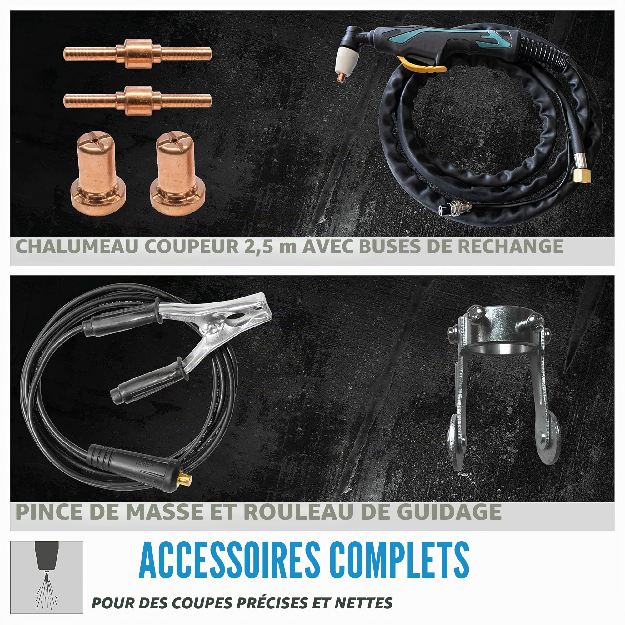 Güde Découpeur plasma GPS-K Aircut 40 AK (découpeur plasma, compresseur intégré, découpe de métal jusqu'à 12 mm d'épaisseur, torche coupante de 2,5 m avec guide à rouleaux)
