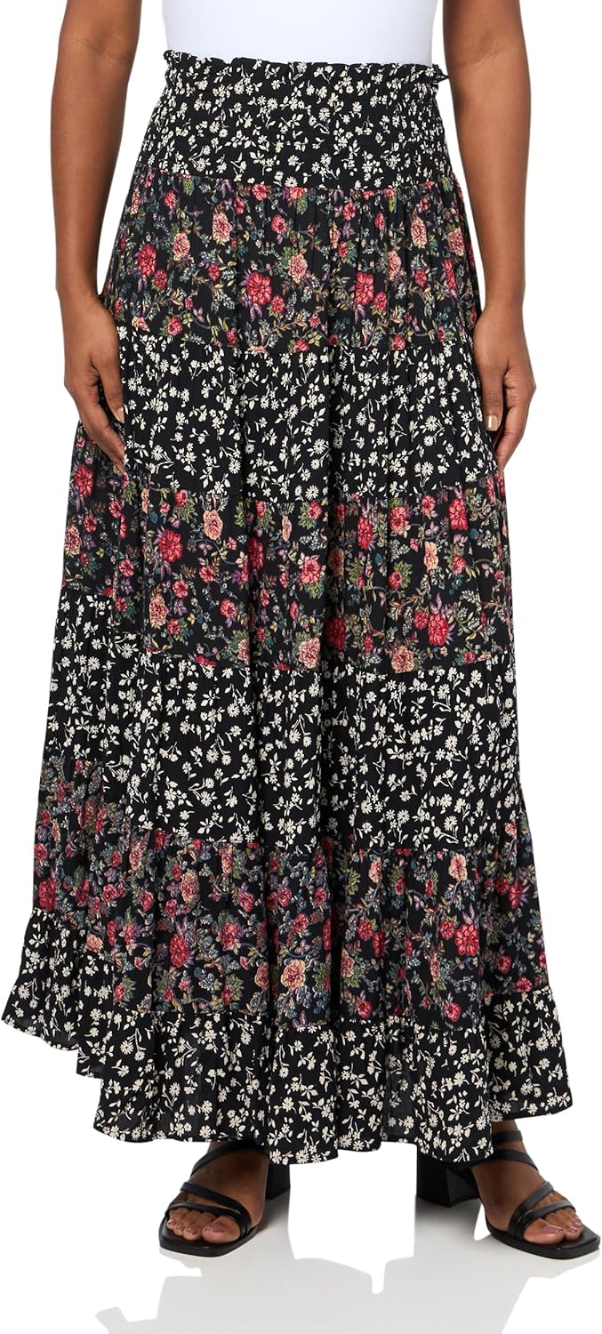 Angie Women's Smocked Waist Fill Sweep Maxi Skirt