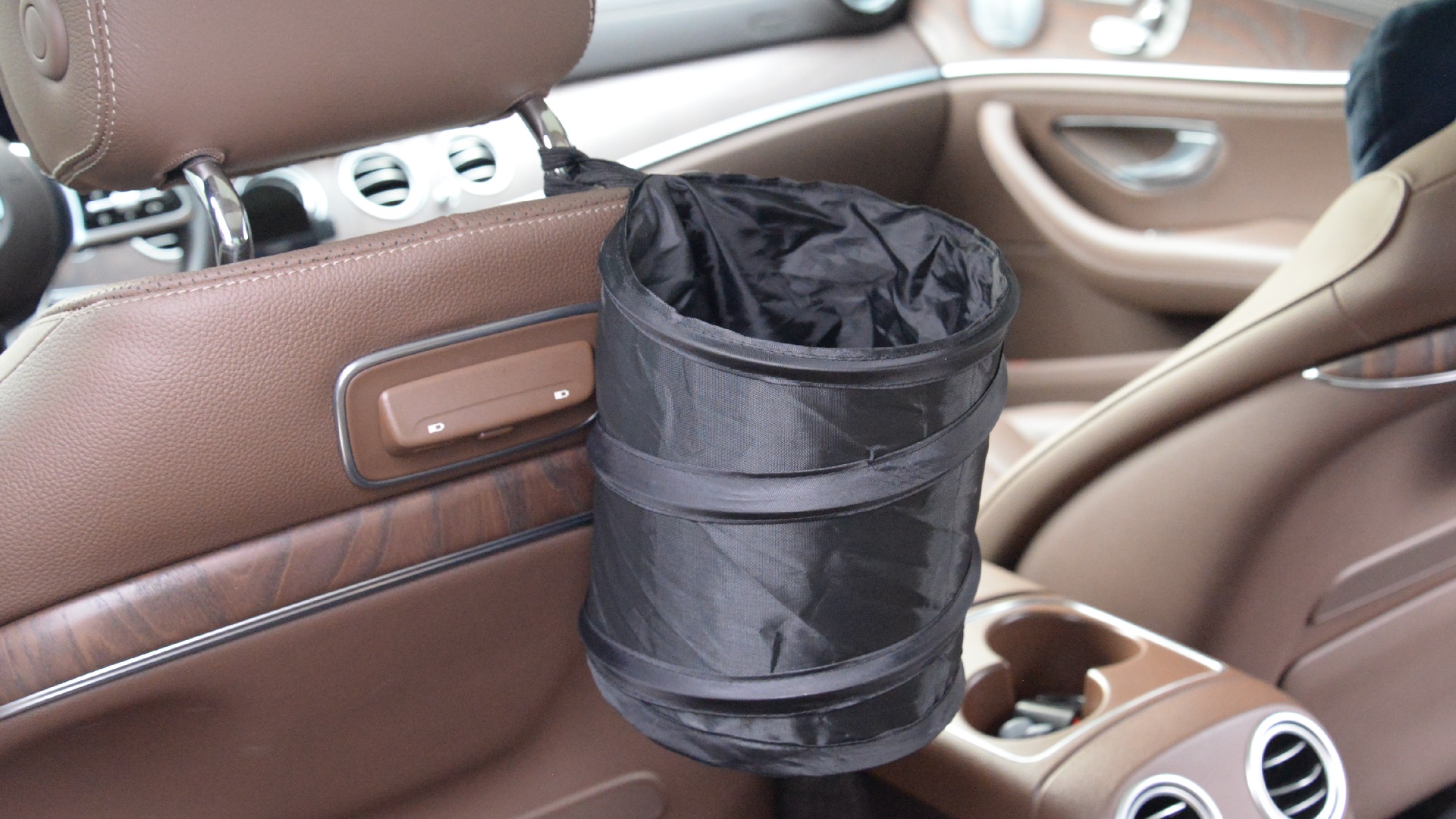 Image of Car Trash Can, 2 Packs Mini Collapsible Pop-up Car Garbage Can | Waterproof Hanging Car Trash Bag with Velcro, Car Trash Bin, Black