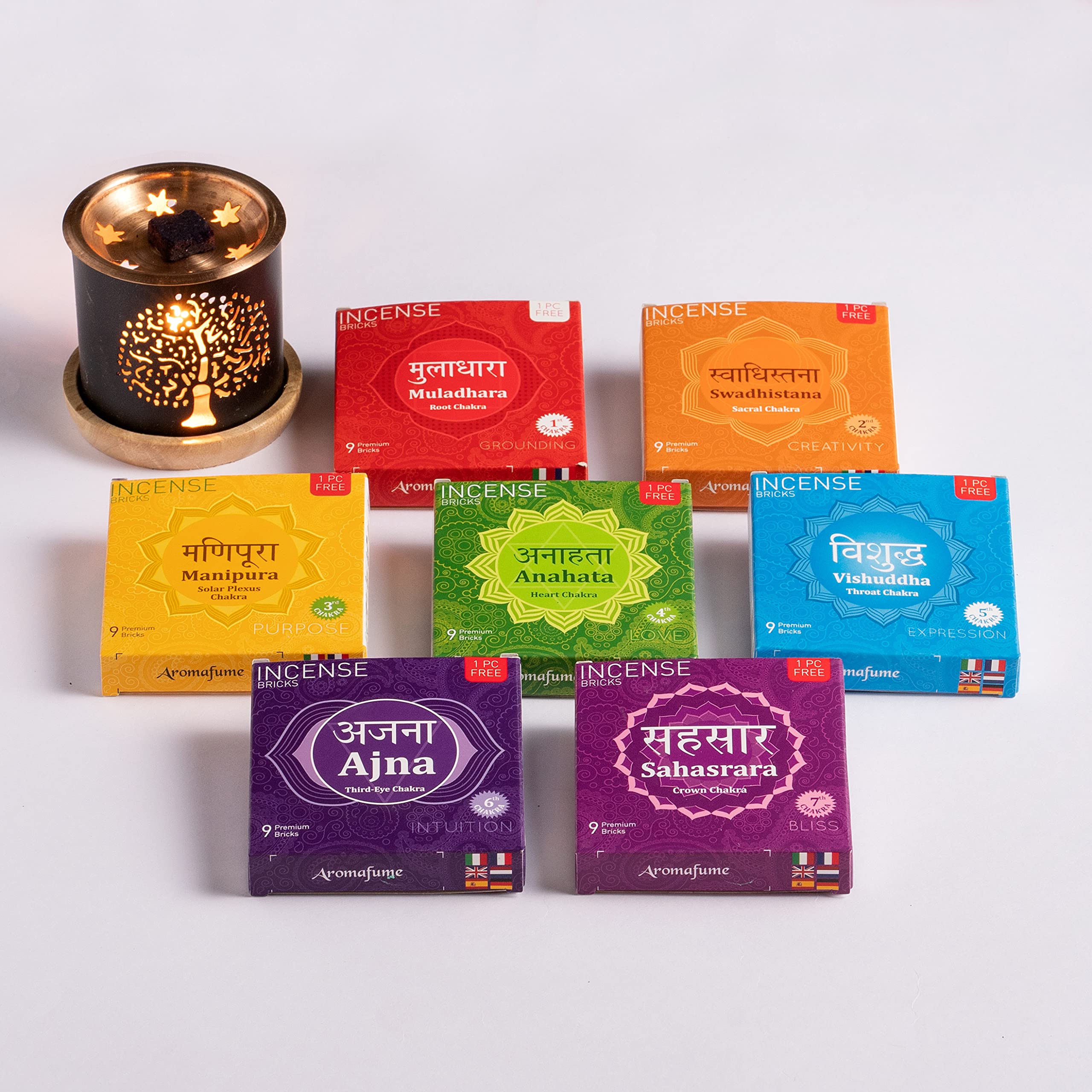 Buy 7 Chakra Incense Brick Super Set by Aromafume 63 Bricks & Tree of
