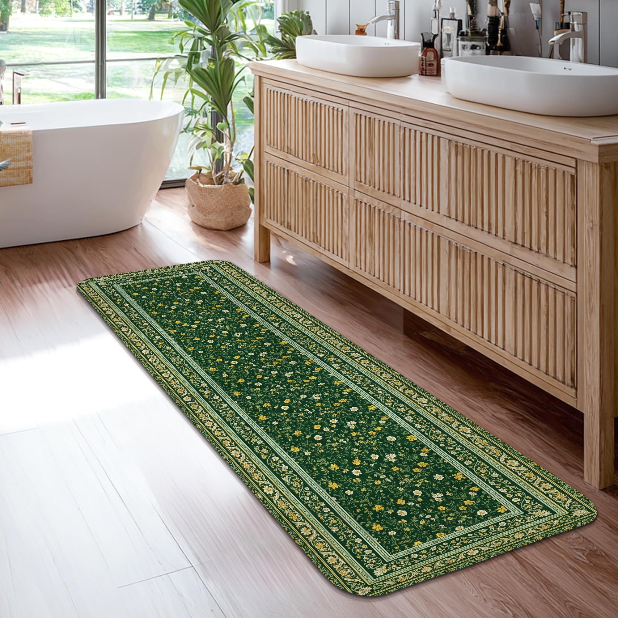Tapis de couloir à fleurs isolant et anti-poussière pour sécuriser le passage de la cuisine