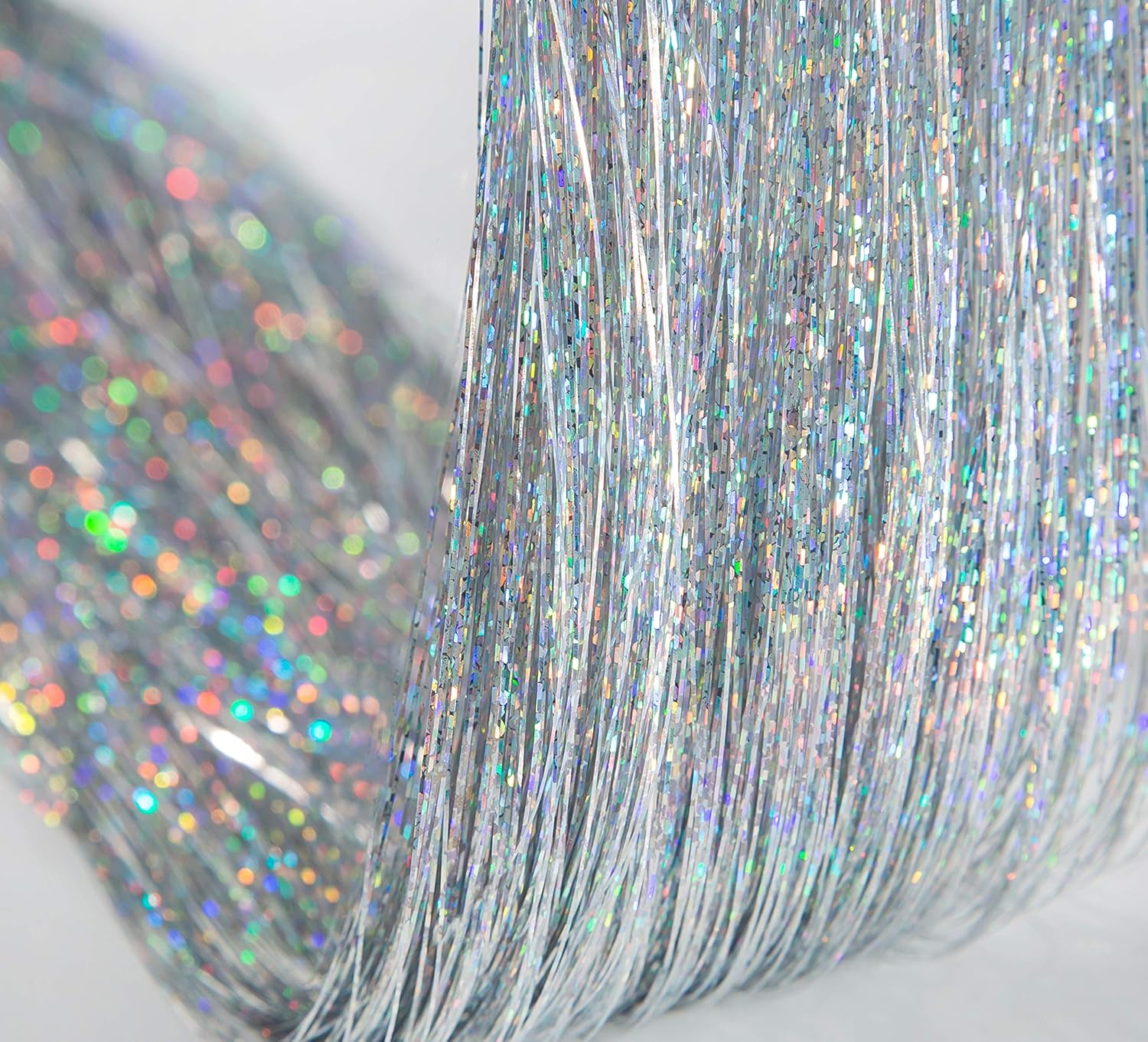 Edoneery 47 Inch Hair Tinsel 600 Silver Sparkling Highlights Synthetic Hair Streak BlingHighlights Glitter Extensions