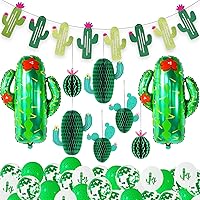 Vista 1 de KatchOn, Juego de decoraciones de fiesta de cactus, 30 unidades, globos de cactus, panal de abeja, pancarta de cactus Decoraciones de cumpleaños