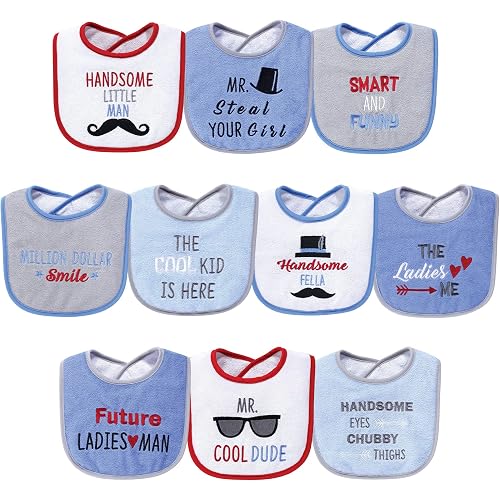 Hudson Baby Unisex Baby Cotton Terry Drooler Bibs with Fiber Filling, Handsome Eyes, One Size