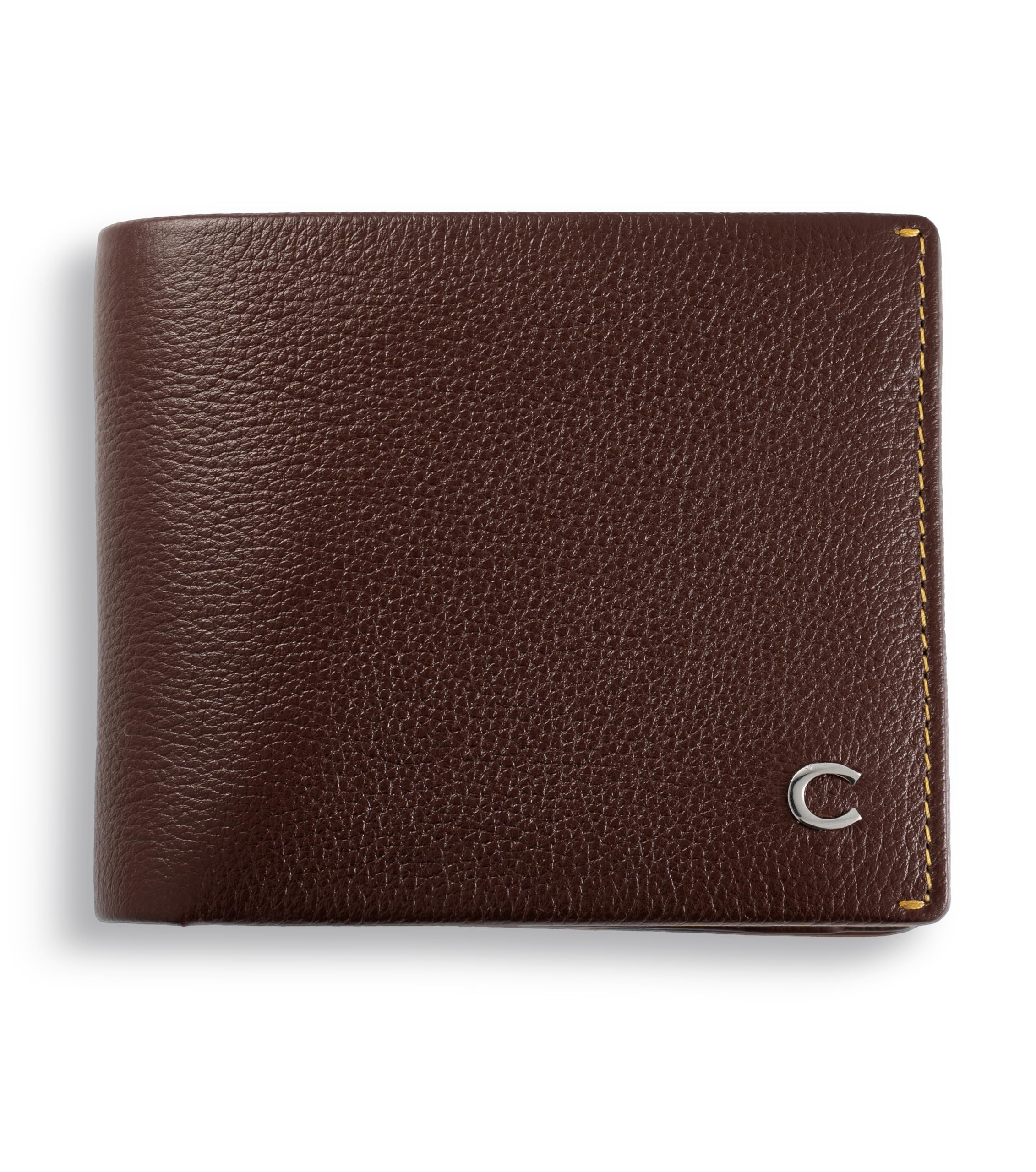 Contacts Wallet for Men Leather Original | Stylish Purse with RFID Blocking | Card Holder Slots ID Window Coin Pocket and 2 Cash Compartments | Gift for Man (203-Brown)