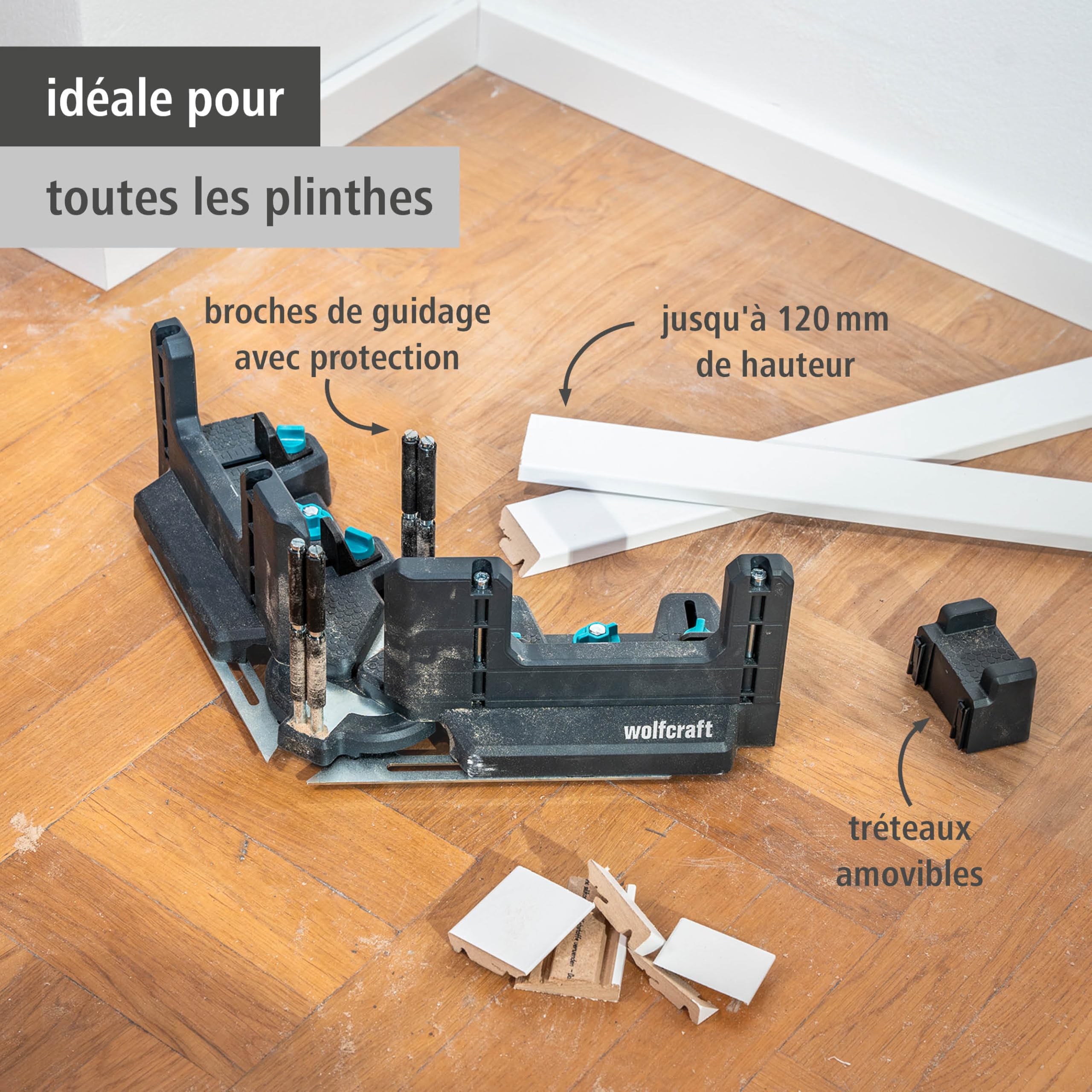 wolfcraft Fausse Équerre & Boîte à Onglets PRO 2-en-1 pour Plinthes