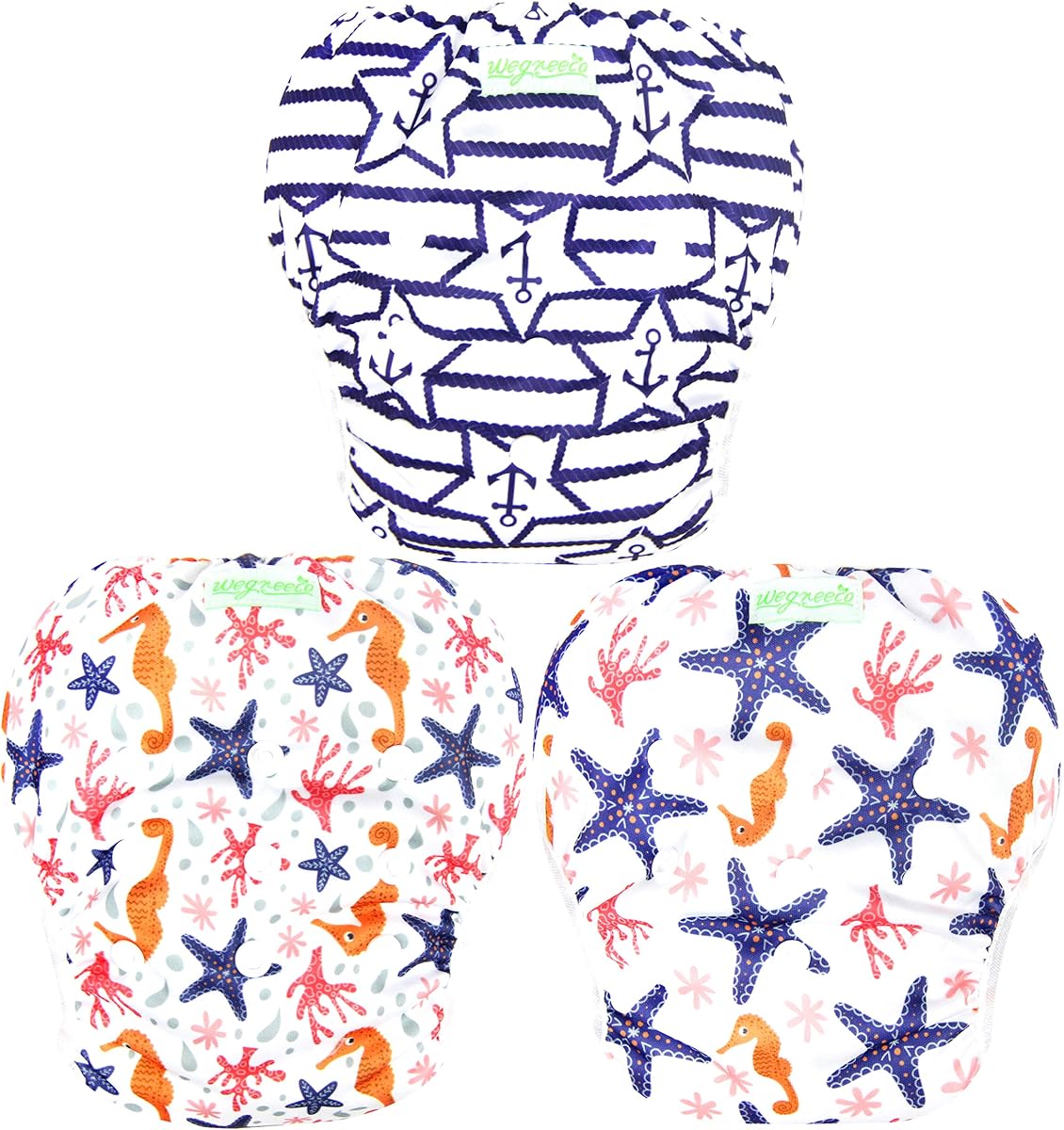 wegreeco Pañal de natación reutilizable ajustable para bebés y niños pequeños (estrella de mar, pequeño, paquete de 3)