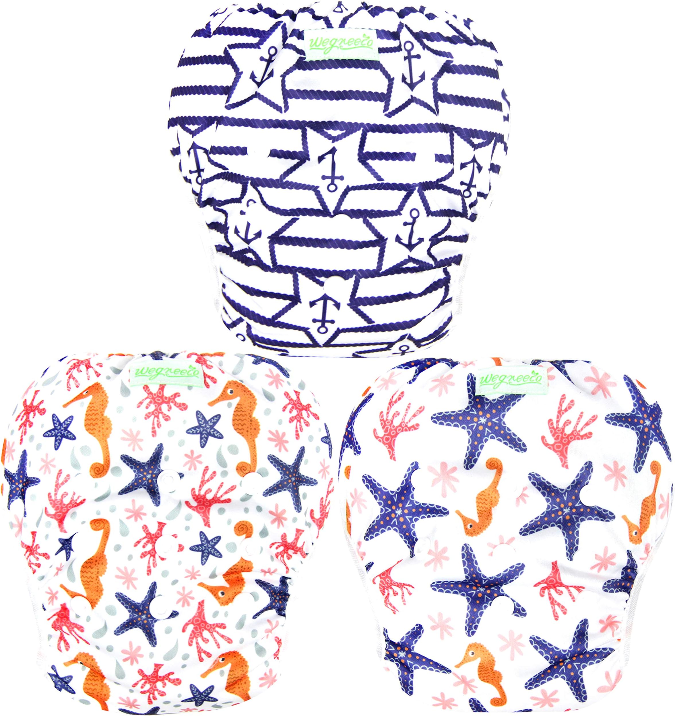 wegreeco Baby & Toddler Snap One Size Adjustable Reusable Baby Swim Diaper (Starfish, Small, 3 Pack)