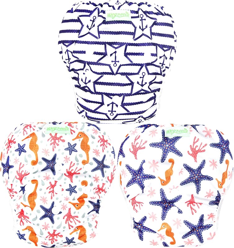 wegreeco Pañal de natación reutilizable ajustable para bebés y niños pequeños (estrella de mar, pequeño, paquete de 3)