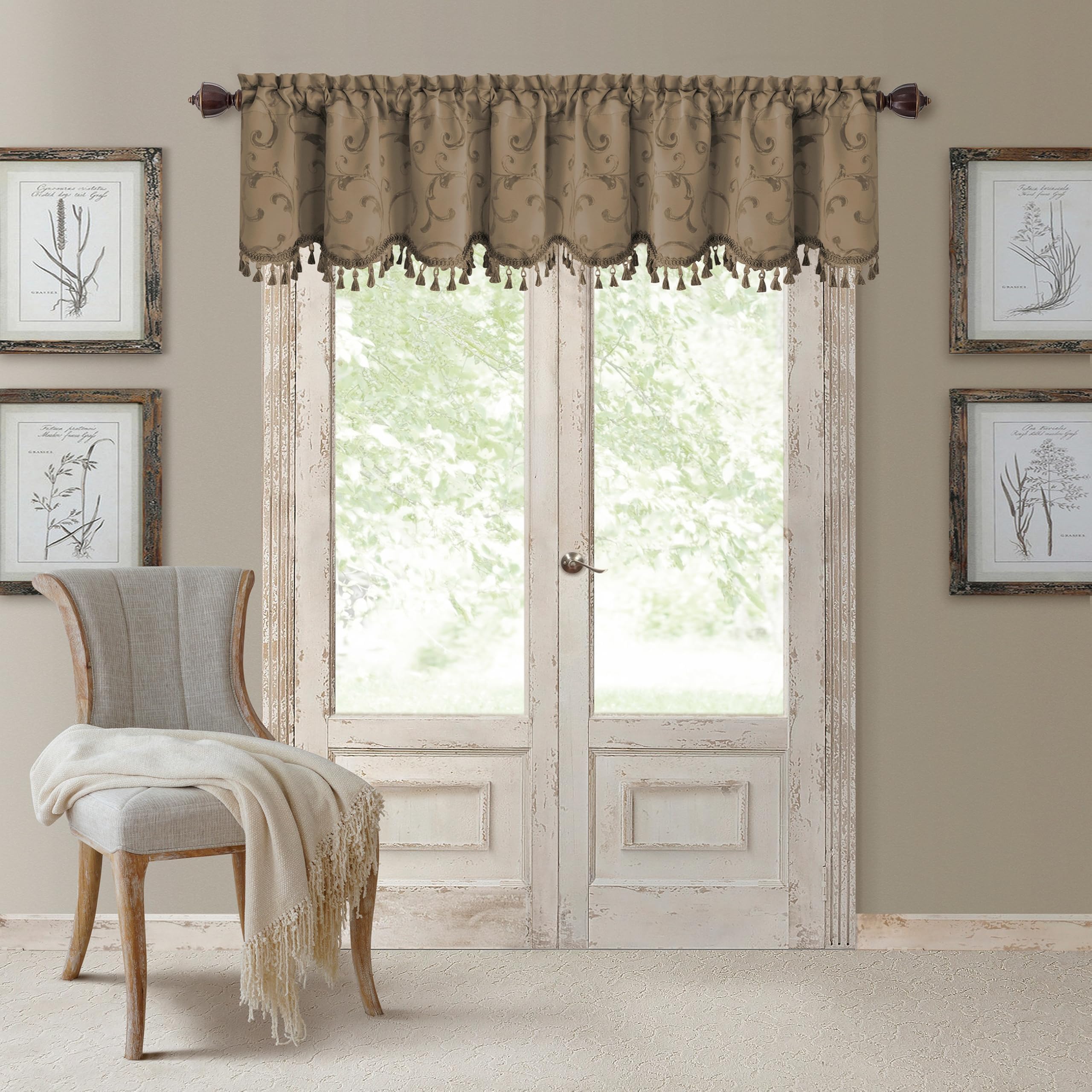 Mia Beaded Scallop Valance, Taupe - 52" W x 19" L