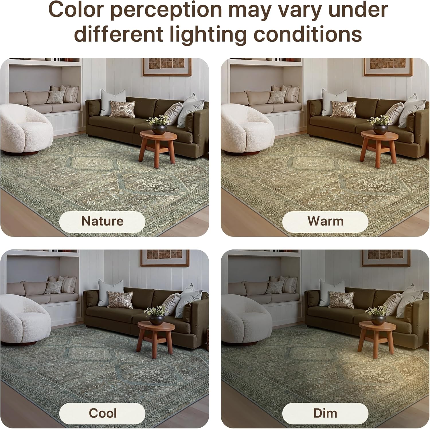 GENIMO 8x10 Area Rugs for Living Room, Machine Washable Non Slip Rugs, Low Pile Lightweight Vintage Print Rug for Bedroom, Dining Room, Home Office, Sage/Blue