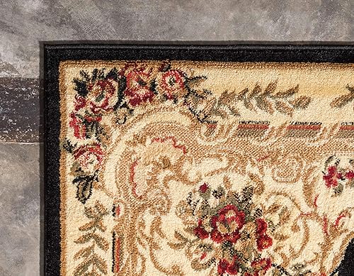 Miniatura 8 de Unique Loom - Alfombra clásica tradicional, colección Versalles, Polipropileno, NegroMarfil