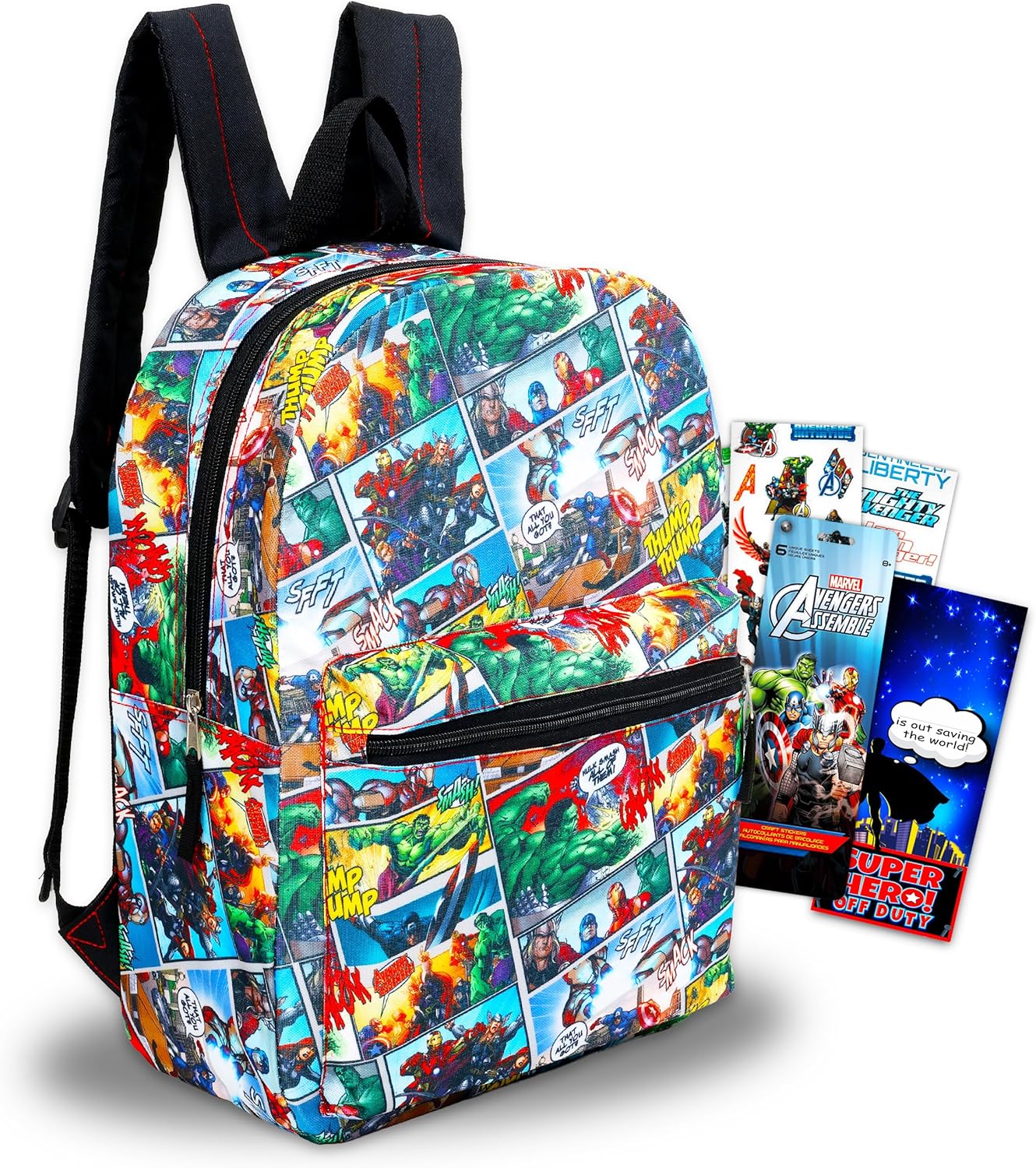 Marvel Avengers Backpack for Boys Girls Kids - 2 Pc Bundle with 16" Marvel Comics Avengers School Backpack Bag And Stickers (Avengers School Supplies)