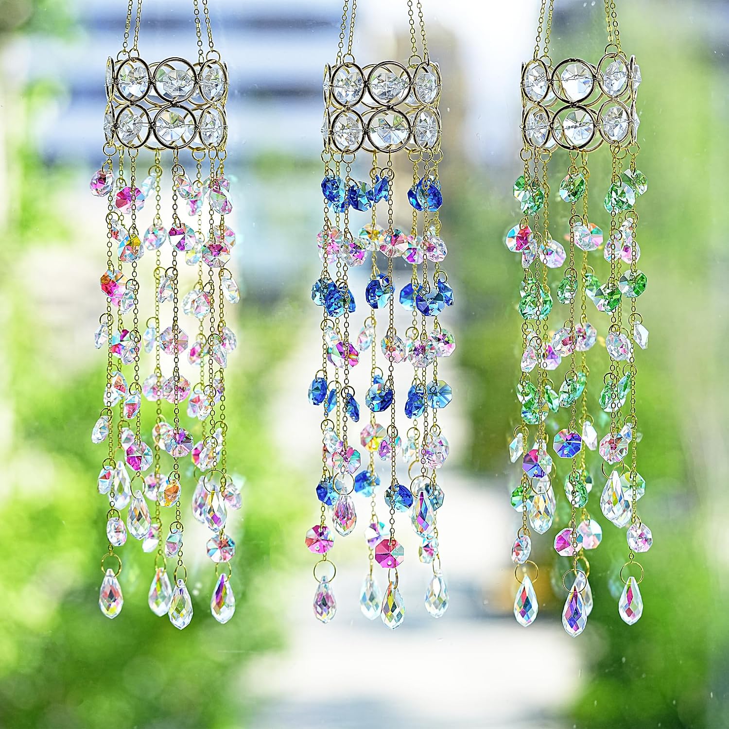 HDCRYSTALGIFTS 2 Pack Crystal Suncatchers for Window Hanging, Rainbow Maker Crystal Prism Sun Catcher Indoor Window Outdoor Home Garden Decor Retirement Gift,17inch
