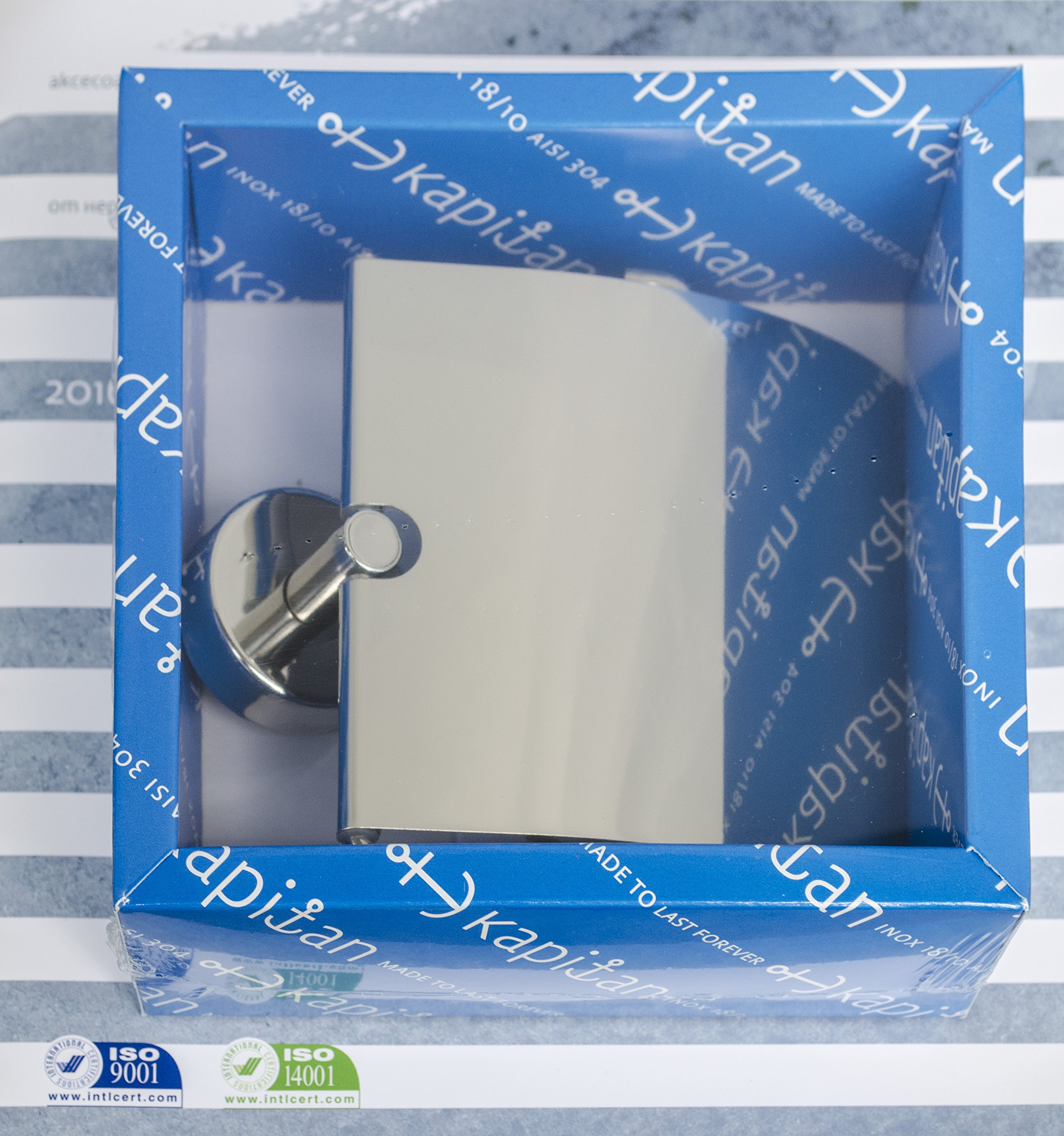 Kapitan Portarrollos de Papel Higiénico con Tapa, Acero Inoxidable AISI 304 18/10, Dispensador de Papel, Montado en la Pared, Acabado Pulido Fabricado en Europa, 20 años de garantía (Paquete de 2)