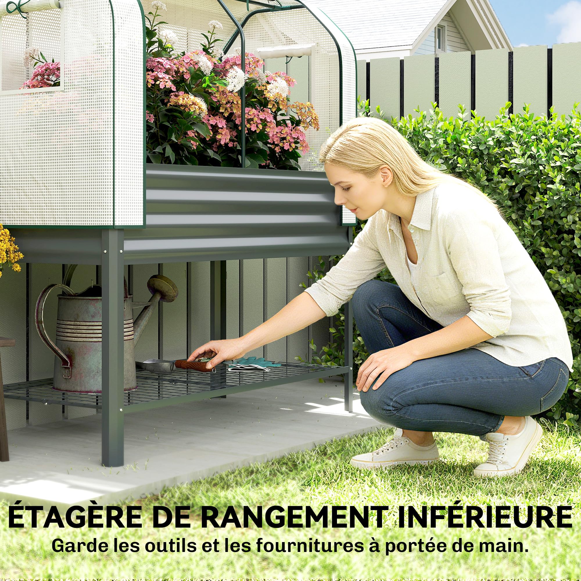 Outsunny Potager sur Pieds Surélevé Bâche en PE 120x55x140cm Gris Foncé