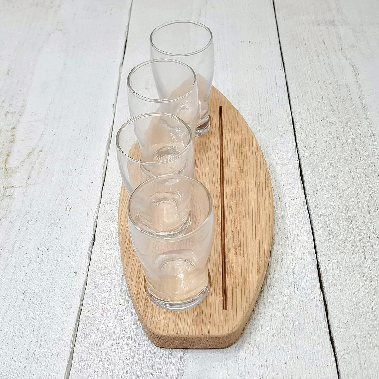 Beer Flight Sampler Paddle Board Surfboard Shape. For 4oz to 5oz Glasses. Made in Oakville, MD USA.