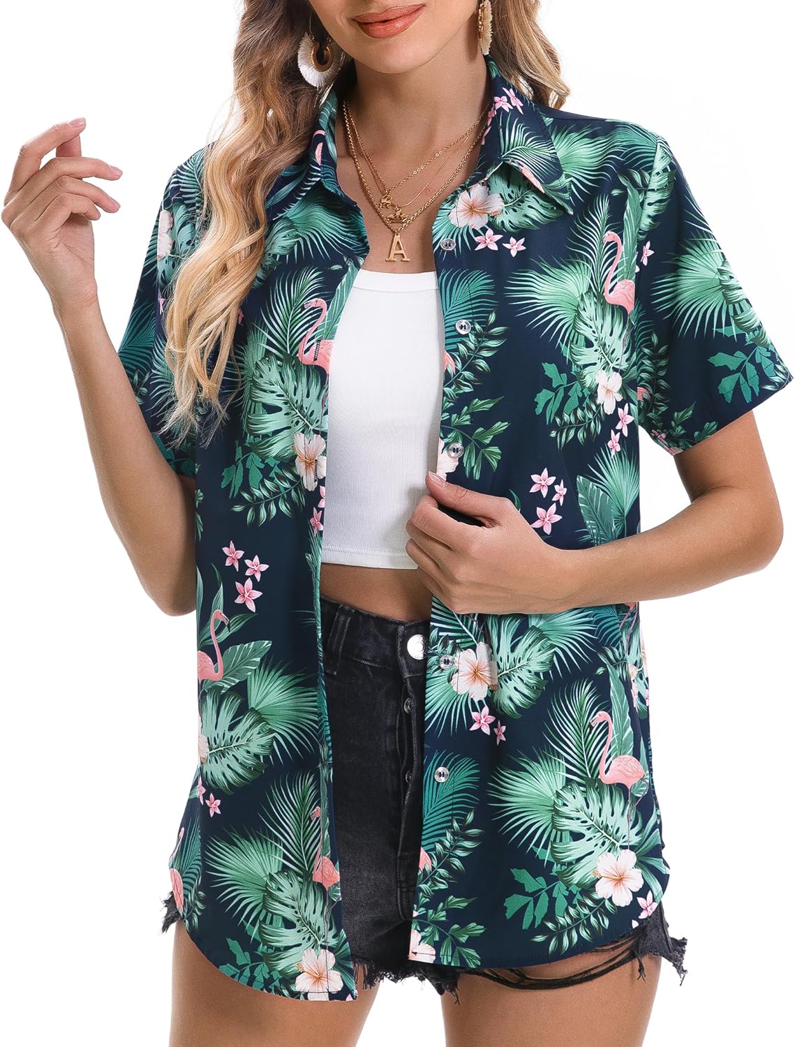 Hawaiian Shirts for Women Tropical Shirt Summer Beach Button Down Short Sleeve Blouses Floral Top Aloha Luau Outfits 2025 - Image 3