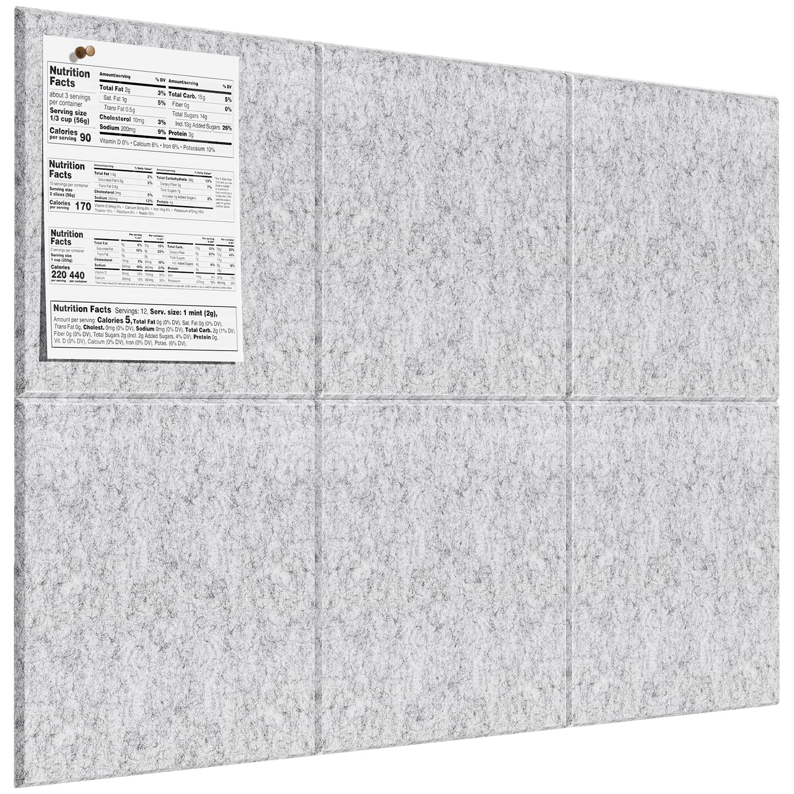 MaxGear Large Cork Board for Wall 36" x 24", Light Gray Bulletin Board, 6 Pack Felt Wall Tiles with Pushpins, Cork Boards for Office Pin Board Tack