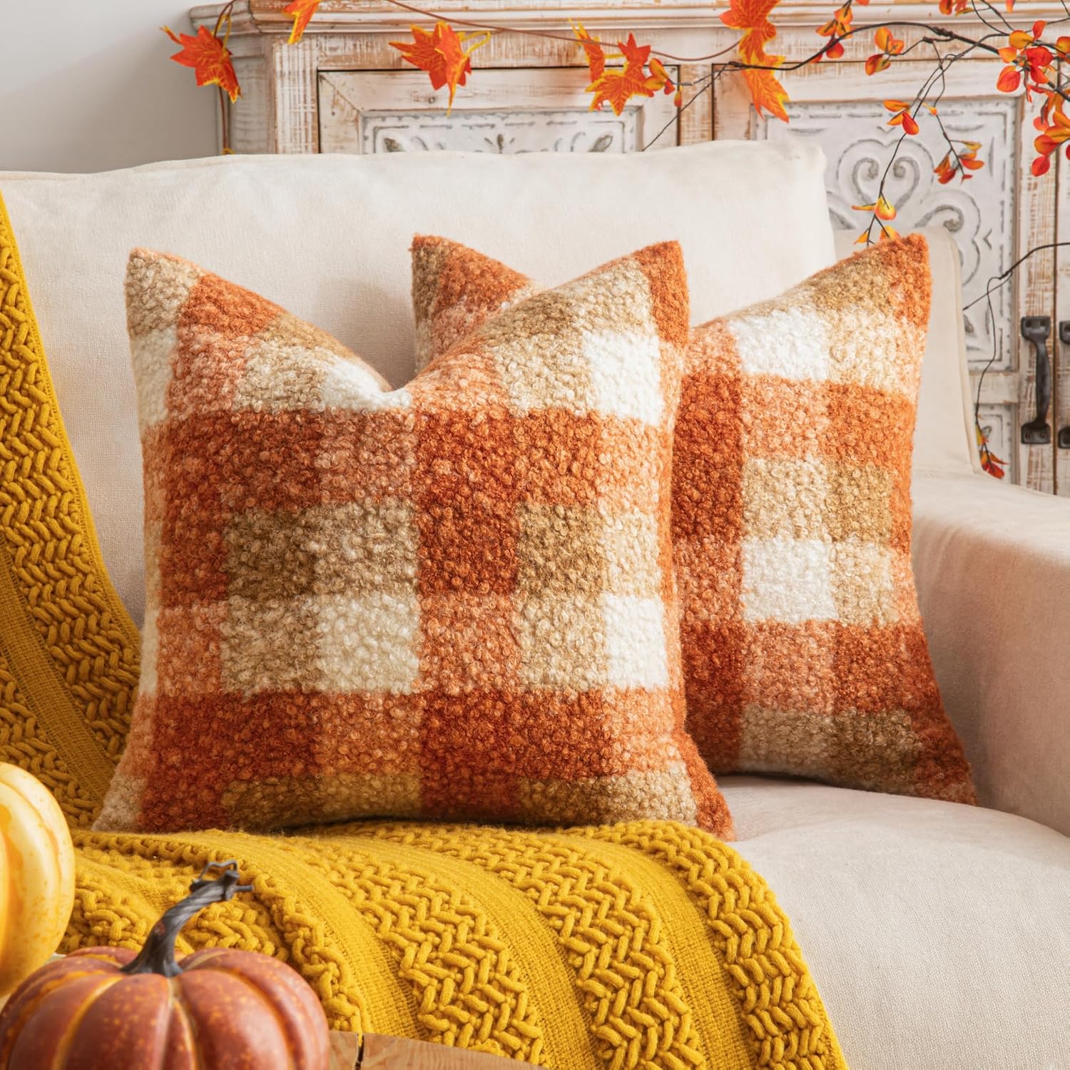 Orange farmhouse fall pillow cover set