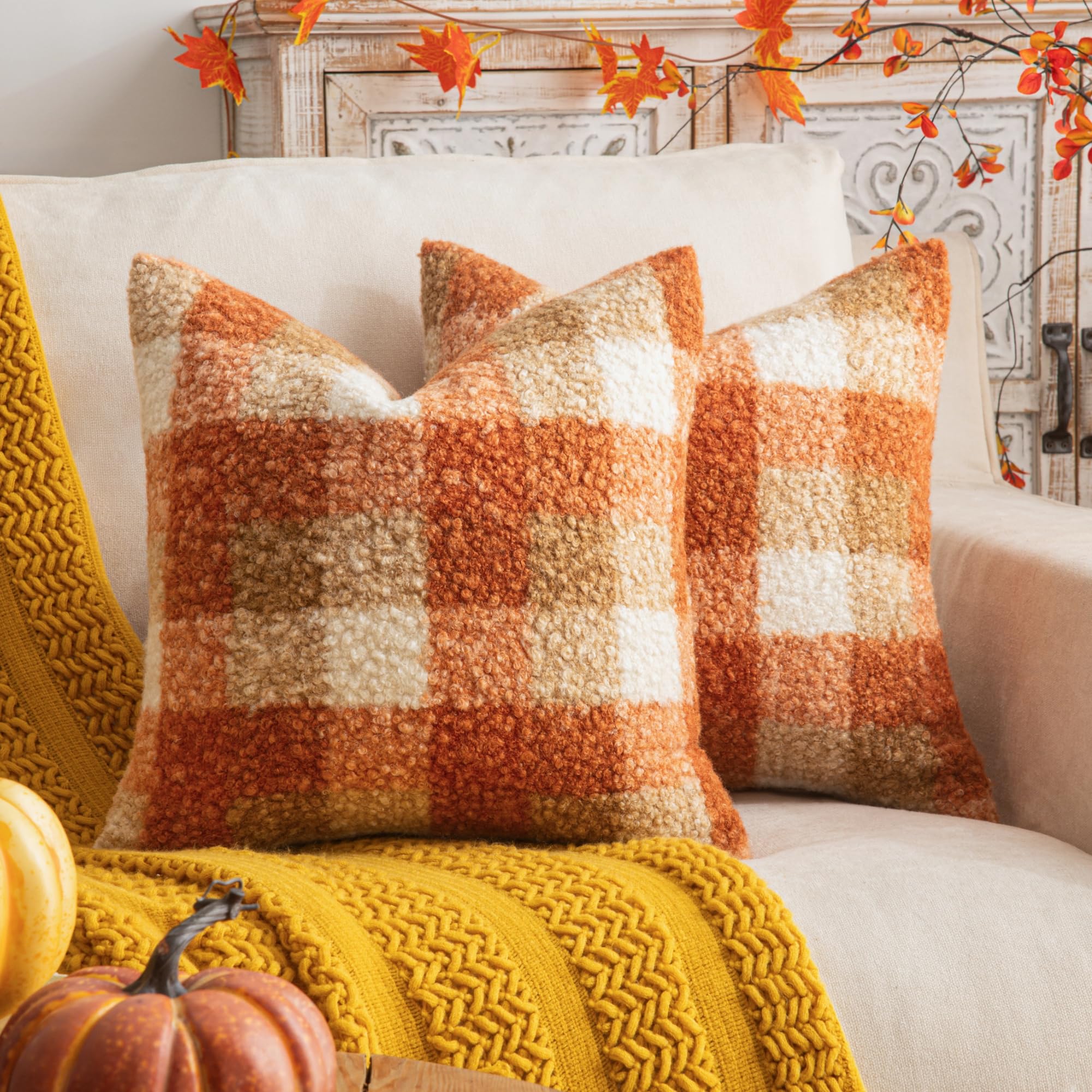 AQOTHES Plaid Fall Throw Pillow Covers
