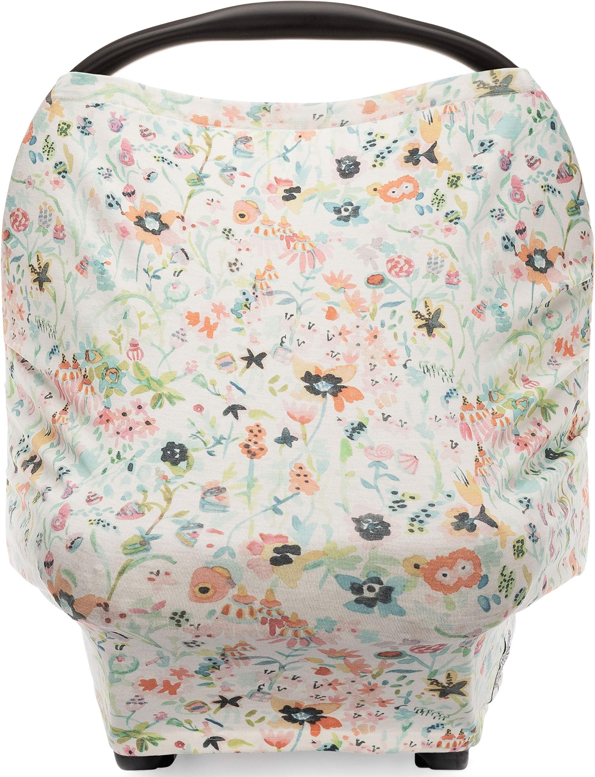 Parker Baby 4 in 1 Car Seat Cover for Girls - Stretchy Carseat Canopy, Nursing Cover, Grocery Cart Cover, High Chair Cover - Bloom