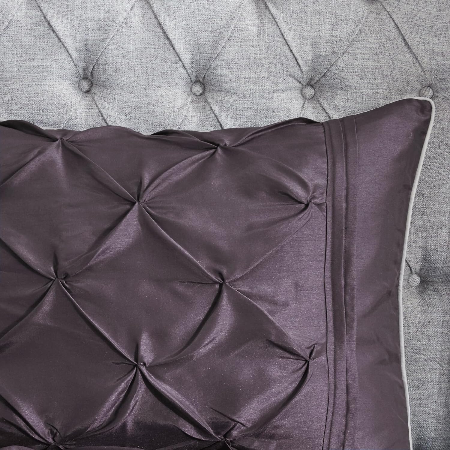 Madison Park Laurel Cozy Comforter Set - Traditional Tufted Faux Silk Design, All Season Down Alternative Bedding with Matching Shams, Decorative Pillow, Plum Queen(90"x90") 7 Piece