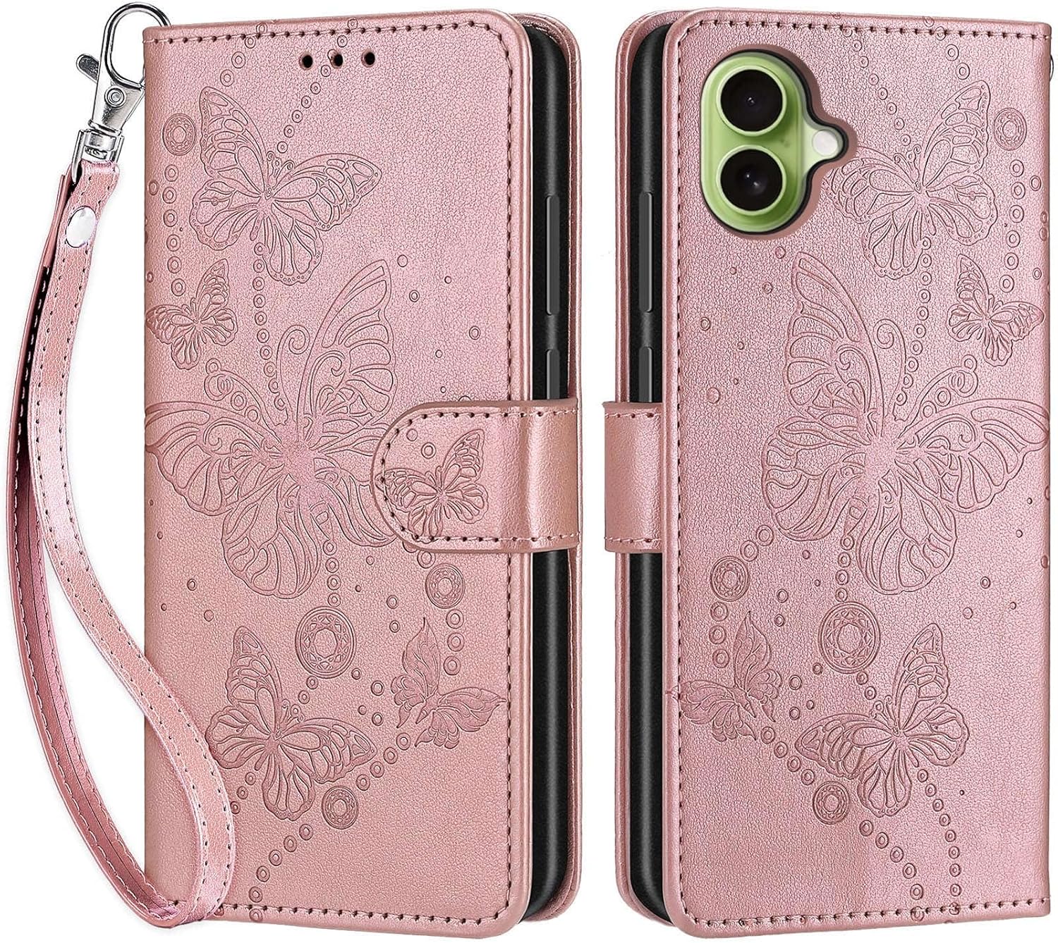 for iPhone 17 Wallet case, Flip Folio Cover with Stand Feature for Women Men, PU Leather Phone Case Fit for iPhone 17 6.3 inch [Rose Gold-Butterfly] - Image 4