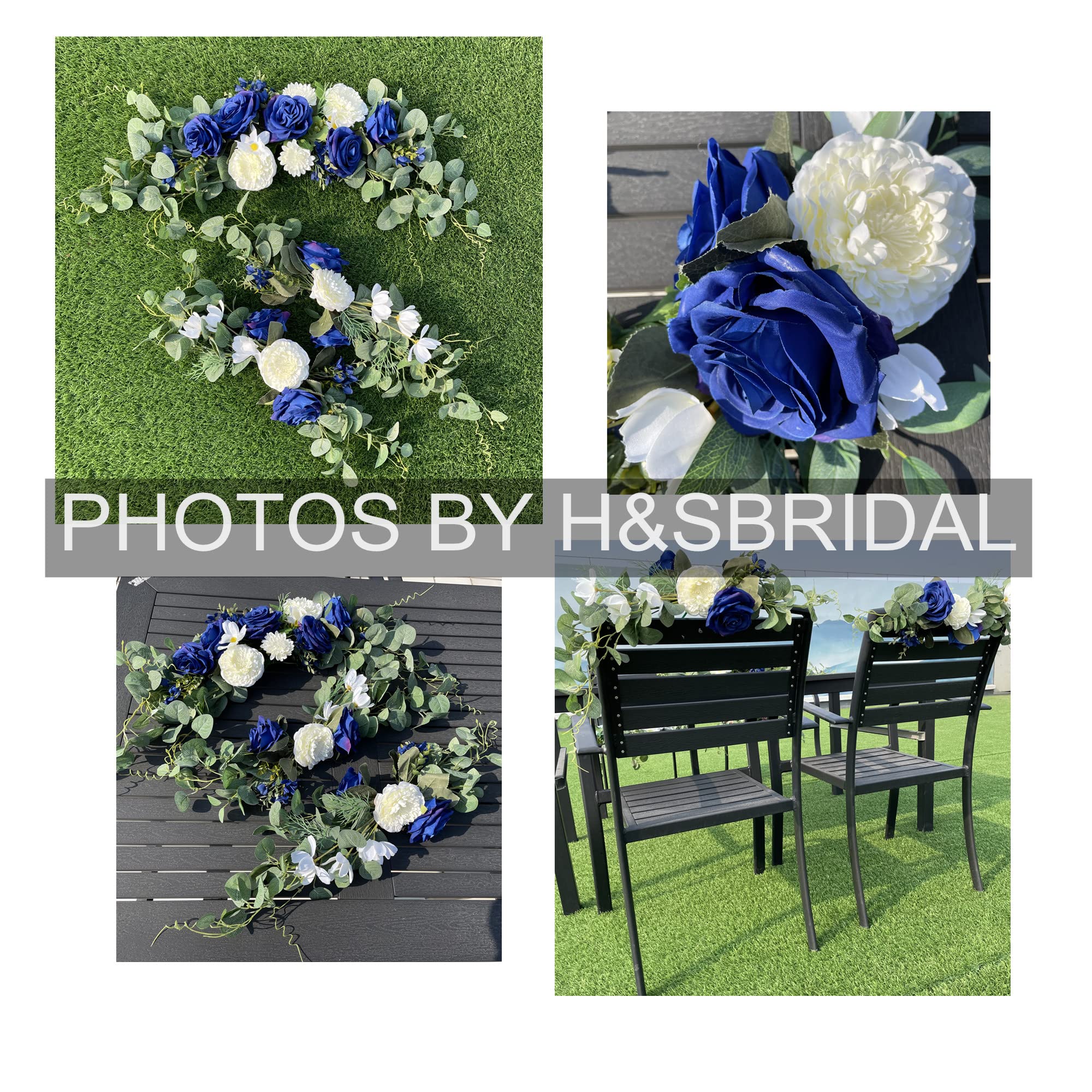 H&S BRIDAL Hochzeitsbogenblumen, 3-teiliges Set, weiße Rosen, dekorative Blumengirlanden, künstliche grüne Eukalyptusblätter für durchsichtige Vorhänge, Hochzeitsstuhl, Laube, Hochzeitszeremonie und