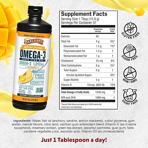 Miniatura 10 de Barleans Lemon Creme Omega 3 Suplementos de aceite de pescado  1080 mg de EPADHA para salud cerebral corazón articulaciones e inmunológica  Sabor a