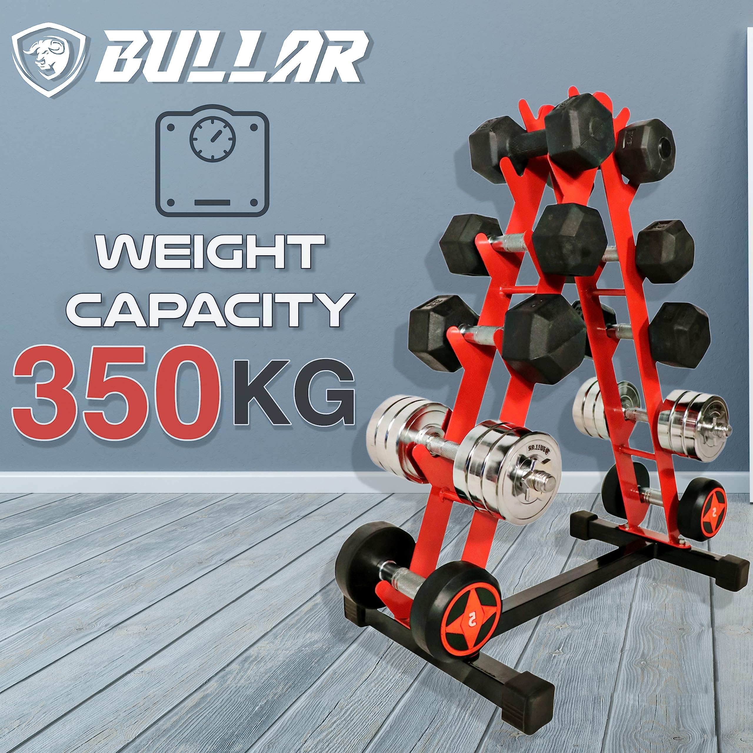 BULLAR dumbbell rack for home gym fitness (DUMBBELL-RACK) (Red) 4