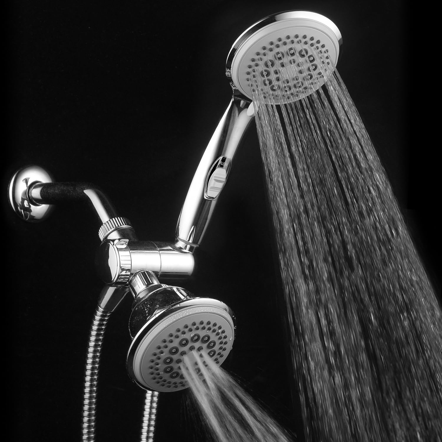 Hotel Spa PowerSpa Top American Brand High Pressure 3-way Luxury Overhead/Handheld Shower Head Combo with 63 Flow Settings, Water Saving Hand Pause Switch and Stainless Steel Hose