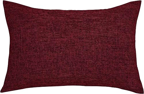 Miniatura 2 de TangDepot - Funda de cojín de lino con forro pesado, Tela, Burgundy