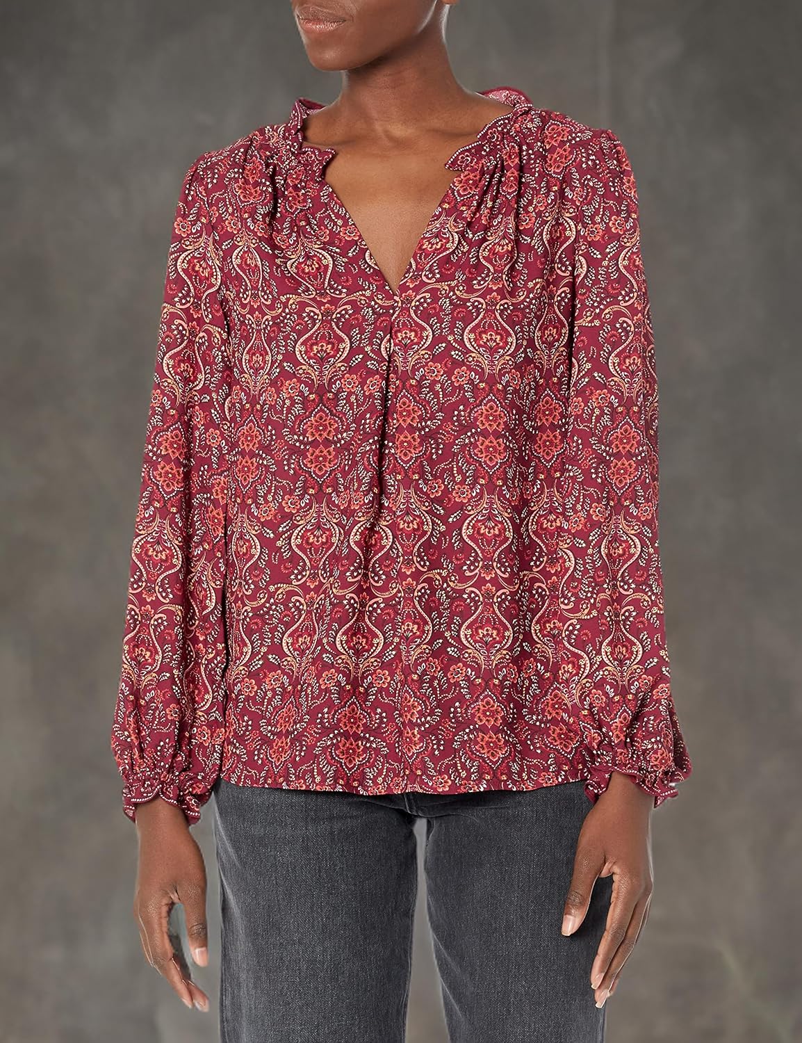 Max Studio Womens Crepe Long Smocked Sleeve Blouse - Image 3