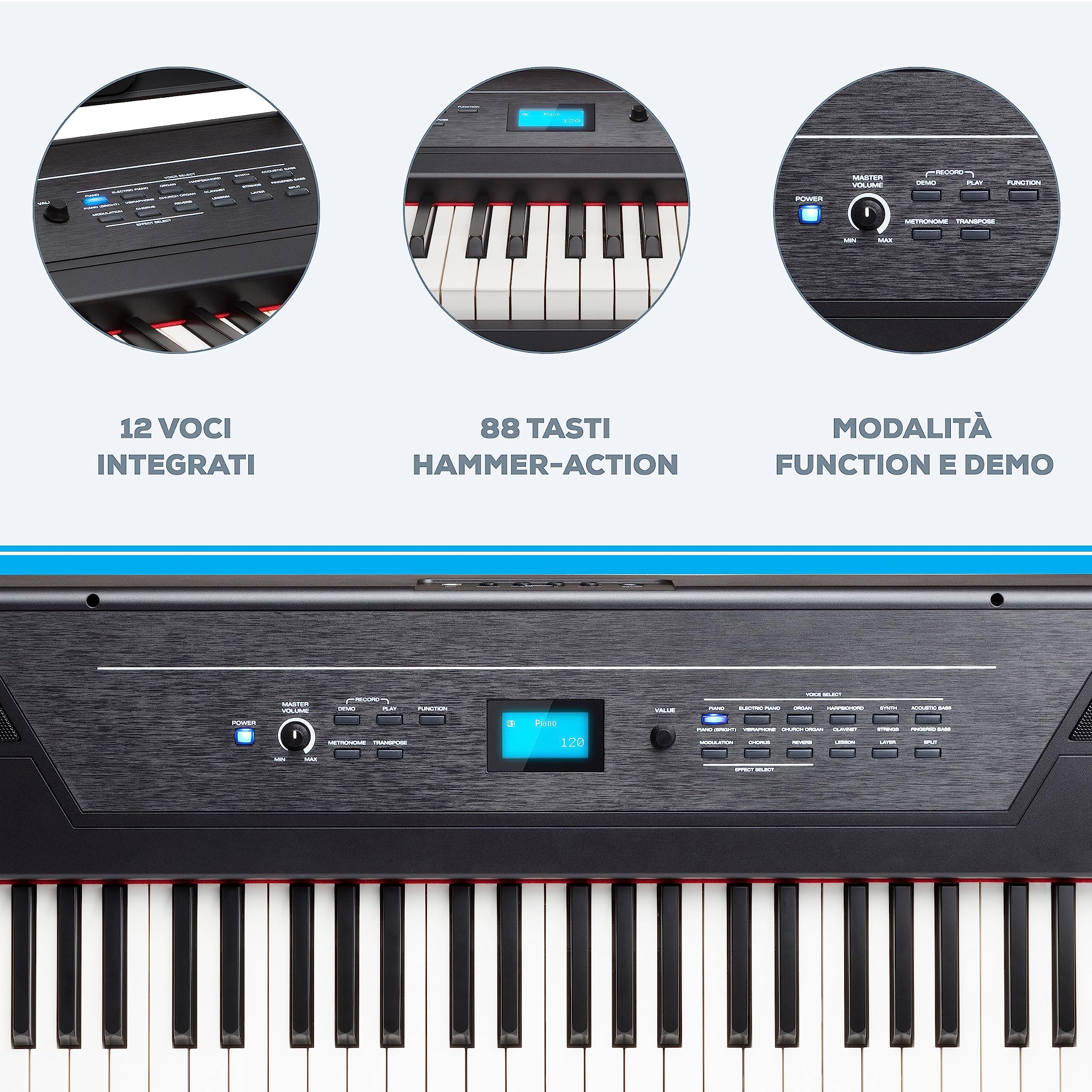 Alesis Recital Pro + M-Audio SP-2 - Pianoforte Digitale con Casse, 12 Suoni, 88 Tasti Pesati, 3 mesi di Lezioni Gratis + Pedale di Sustain Universale