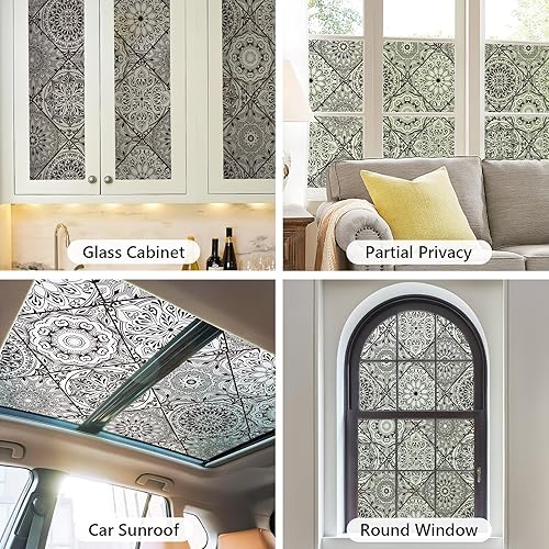 Vista 6 de DKTIE Película de vidrio esmerilado de línea geométrica para ventana, cubierta de ventana de puerta y ventana, protección de privacidad para día