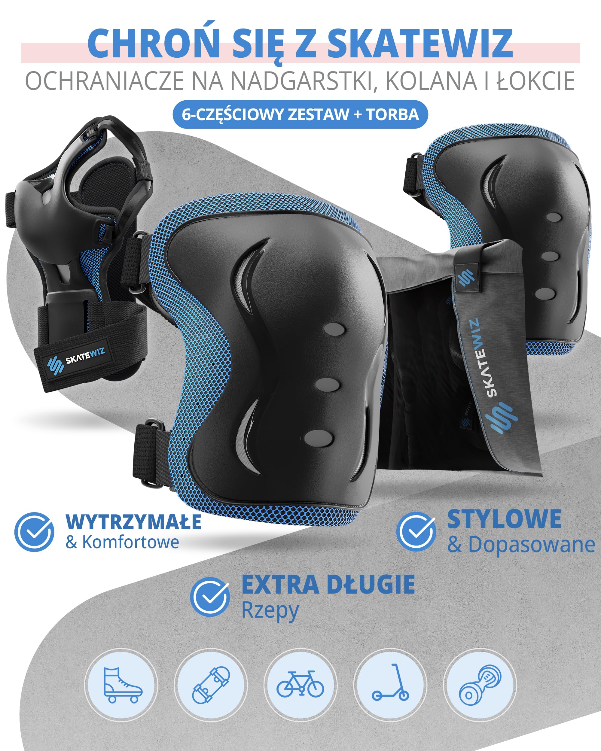 SKATEWIZ IMPACT Zestaw ochraniaczy dla dzieci na kolana i łokcie - XS Biały - Ochraniacze rolkowe