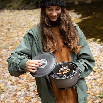 Esbit 12-Piece Lightweight Cook Set with Brass Alcohol Burner, 2 Aluminum Pots and Frying Pan