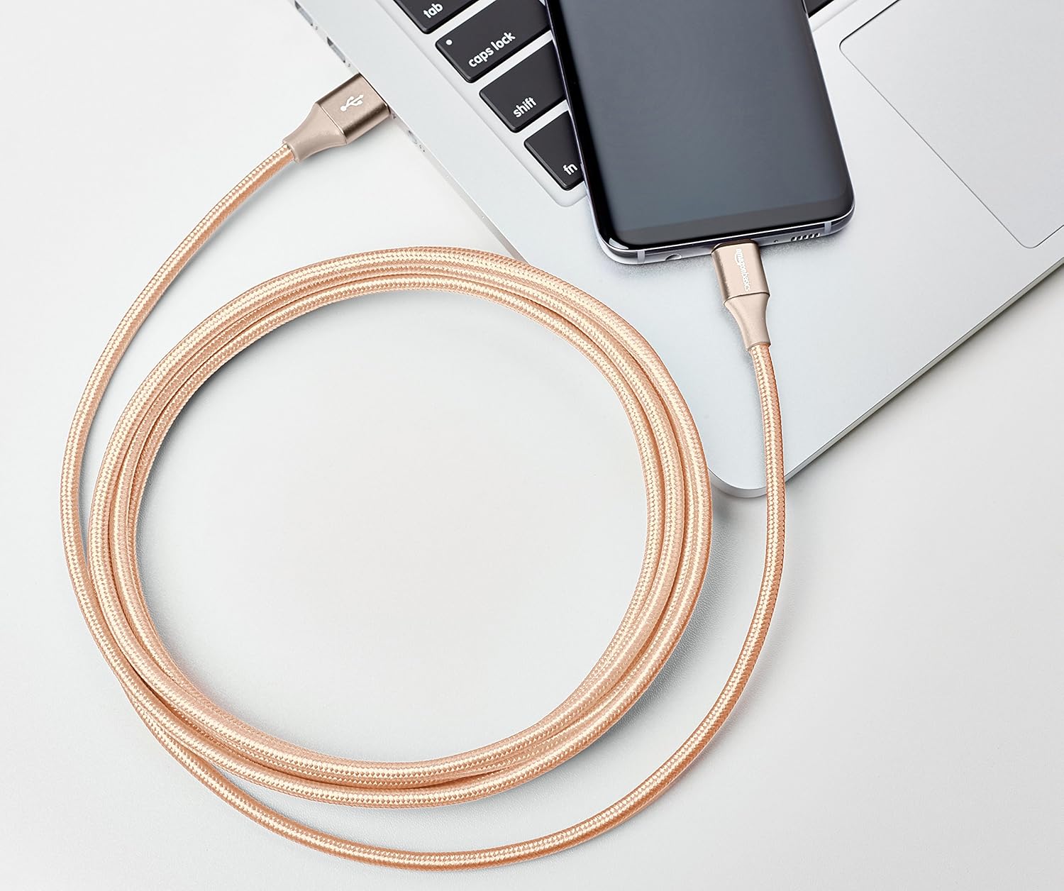 Super Sale 🛒 Amazon Basics 10 foot Nylon USB-C to USB-A 2.0 Fast Charging Cable, Gold