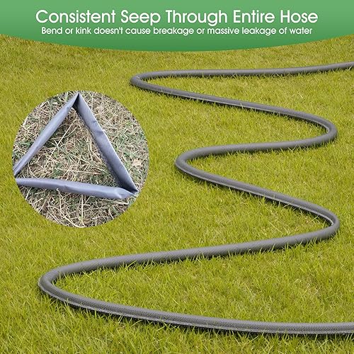 Miniatura 6 de Paquete de 2 mangueras planas de 50 pies para camas de jardín, manguera de riego por goteo enlazable, PVC de doble capa, a prueba de fugas y