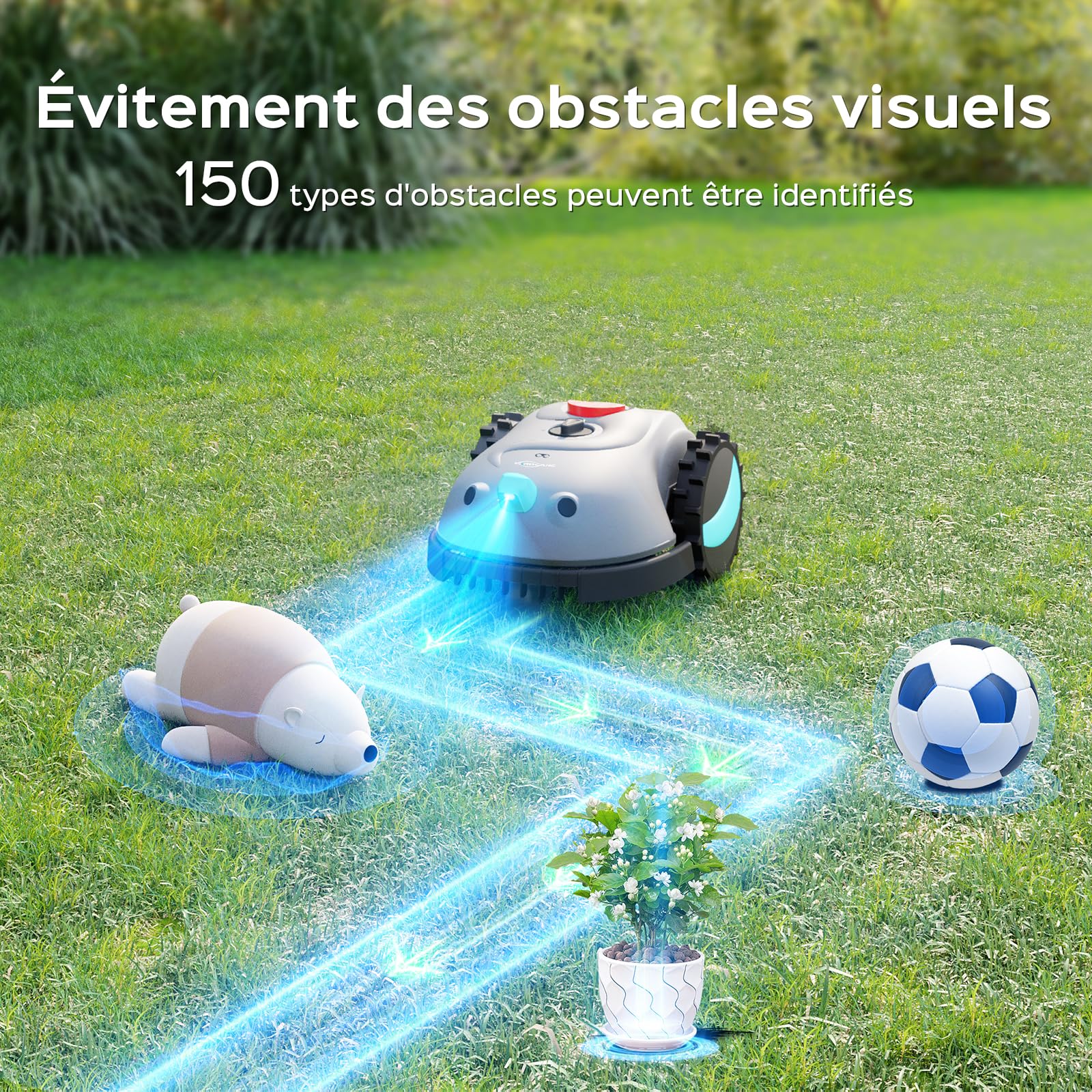 YARDCARE V100 Robot Tondeuse sans Fil Périphérique,avec Navigation par Vision, Évitement d'obstacles(150 Sortes), Robot Tondeuse avec Batterie 4 Ah, Lame de Rechange, Adapté aux Petits Jardins
