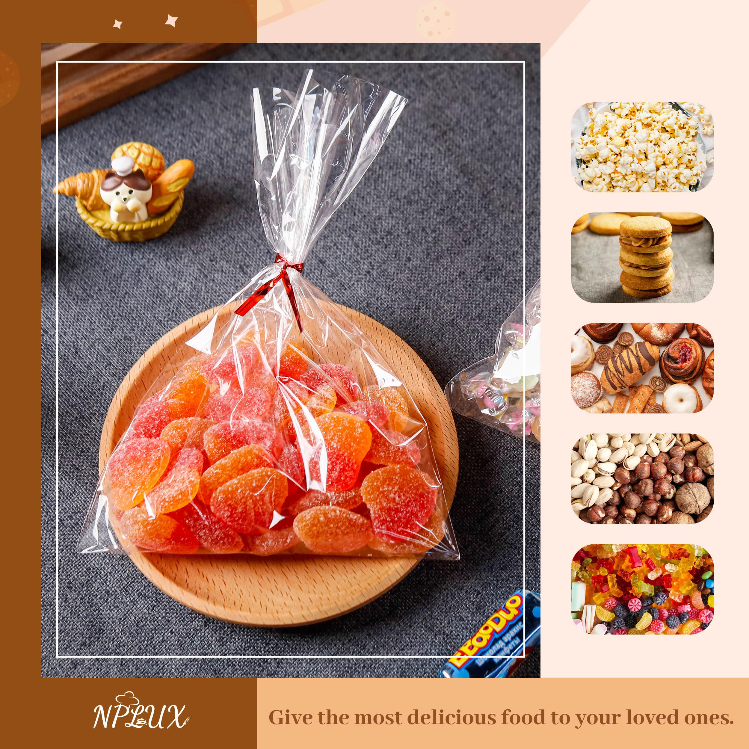 NPLUX 100 Pack Cellophane Bags Small Plastic Cookie Bag Clear Treat Bags with Twist Ties for Small Gift Party Favors Bakery - Image 4